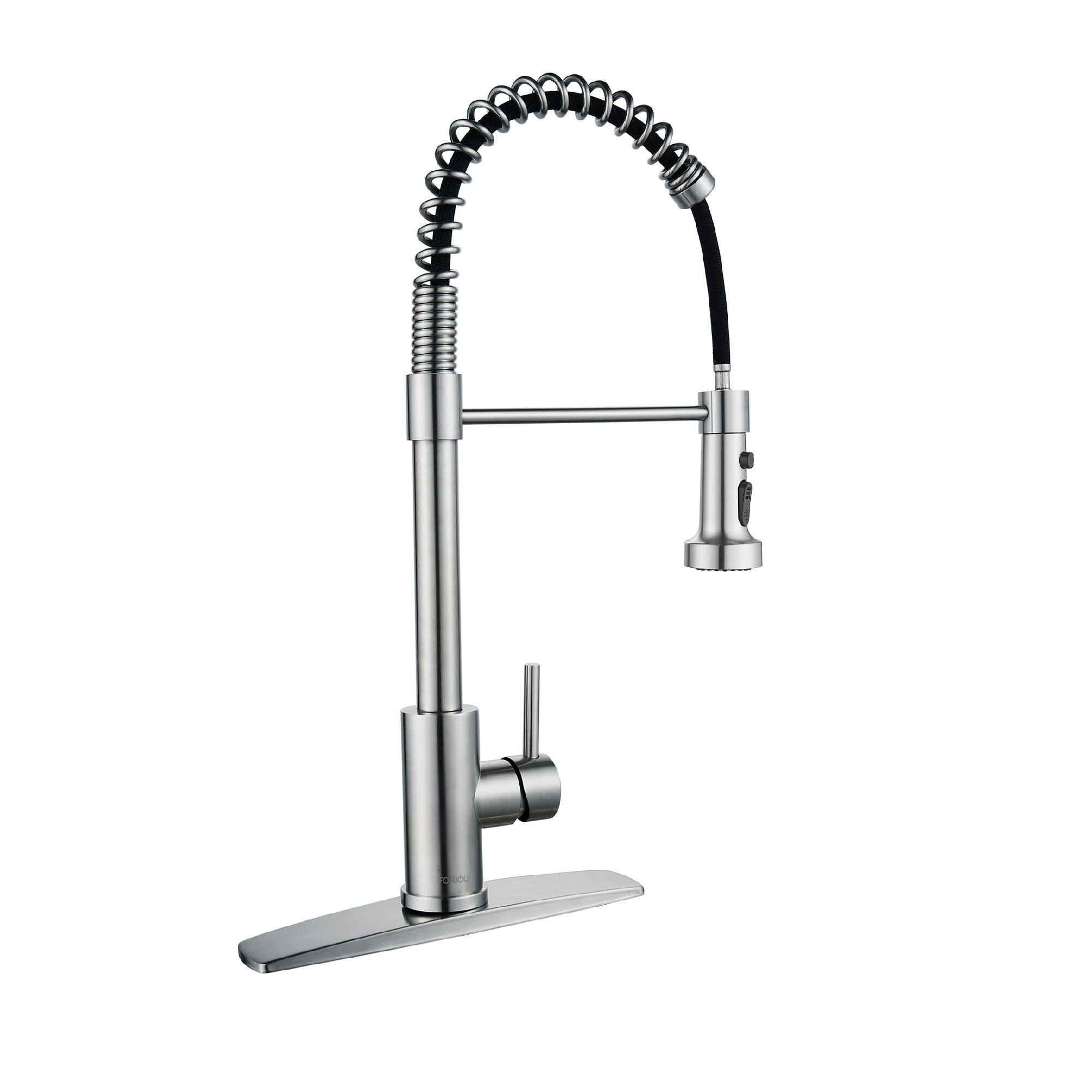 FORIOUS Kitchen Faucet Stainless Steel Single Handle Pull-Down Kitchen Faucet with Deck Plate | LL0024BN