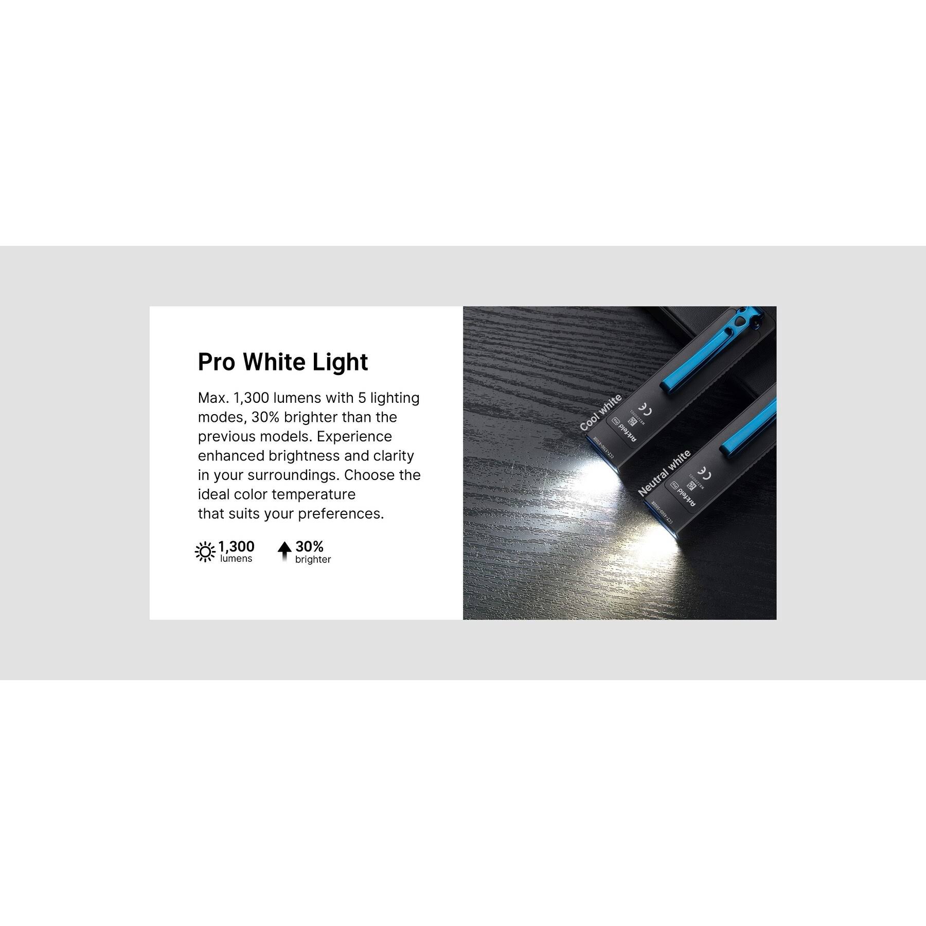Olight Arkfeld Pro 1300 Lumen Rechargeable Flashlight with UV Light & Laser- Black- Battery