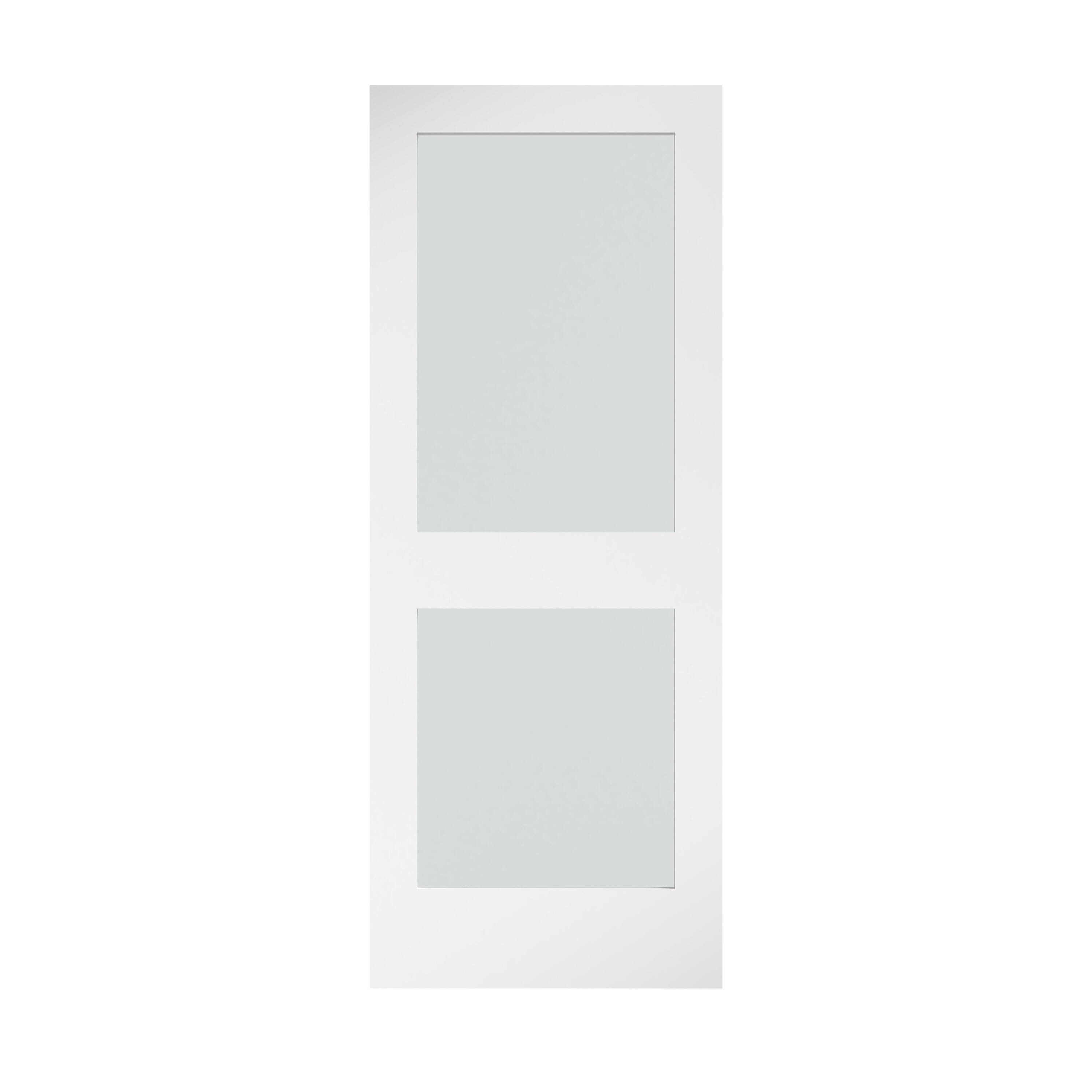 EightDoors 24 in. x 80 in. x 1-3/8 in. 2-Lite Solid Core Frosted Glass Shaker White Primed Wood Interior Door Slab