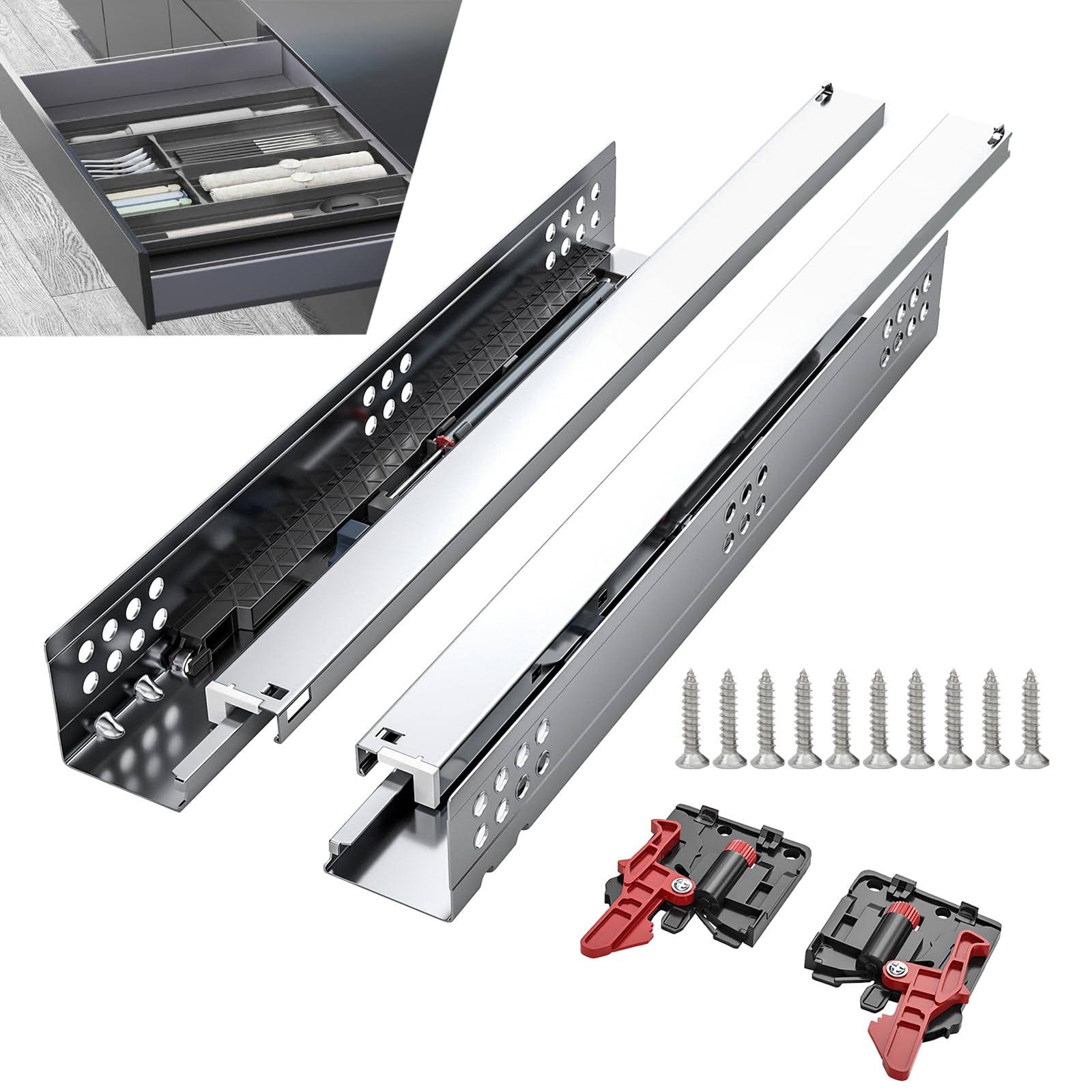 SIGOEI 22 inch Bottom Mount Soft Close Drawer Slides Full Extension Concealed Rails Track 80 lb Load Capacity 1 Pair (22 inch)