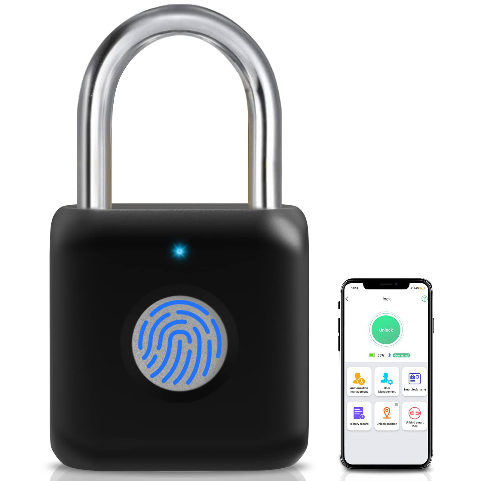 Fingerprint Padlock, Pothunder Padlock, Locker Lock, Combination Lock, Fingerprint Lock with App Unlock, USB Rechargeable, Suitable for Gym Locker,
