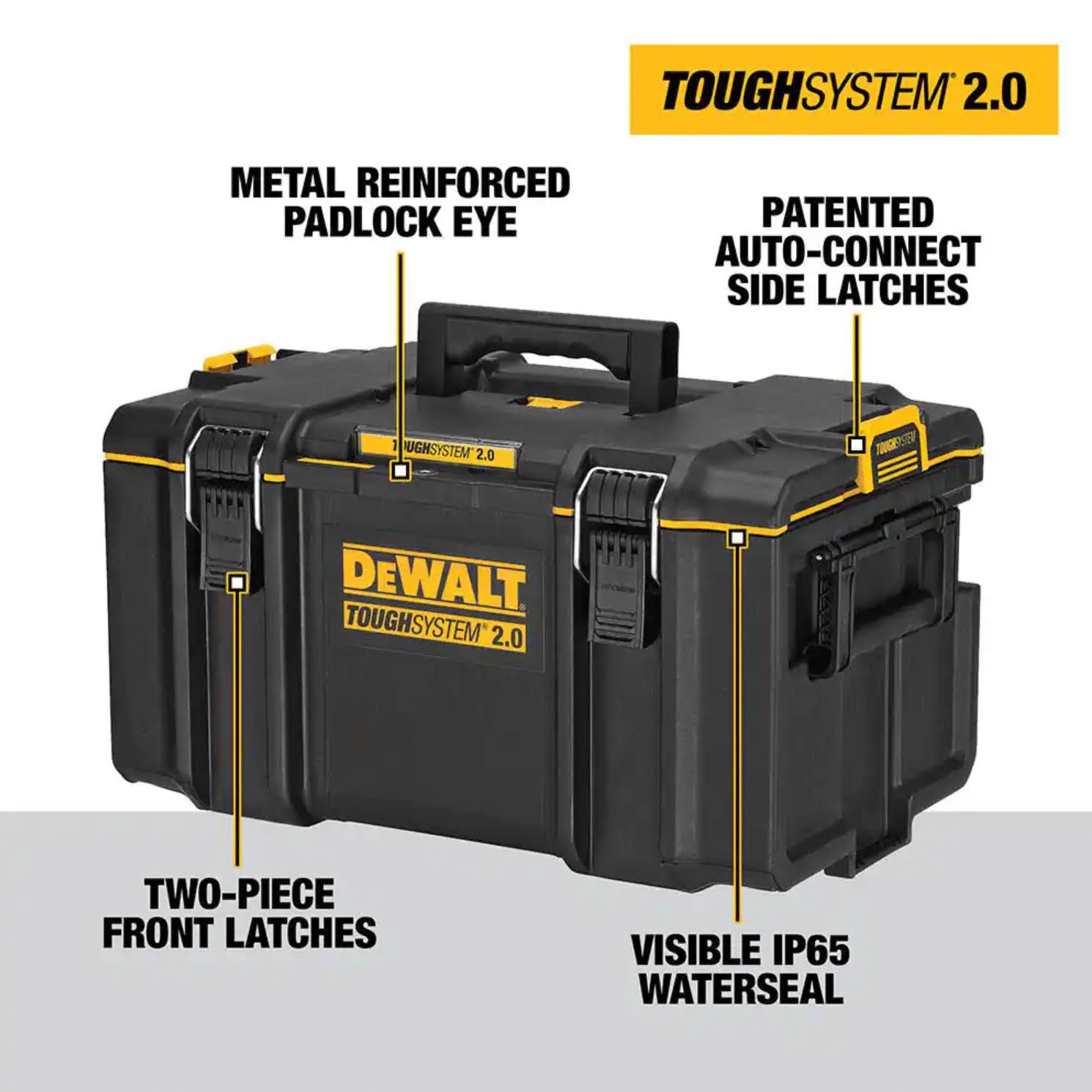 DeWalt ToughSystem 2.0 22 in. Small Tool Box, 22 in. Large Tool Box, 24 in. Mobile Tool Box, and Shallow Tool Tray