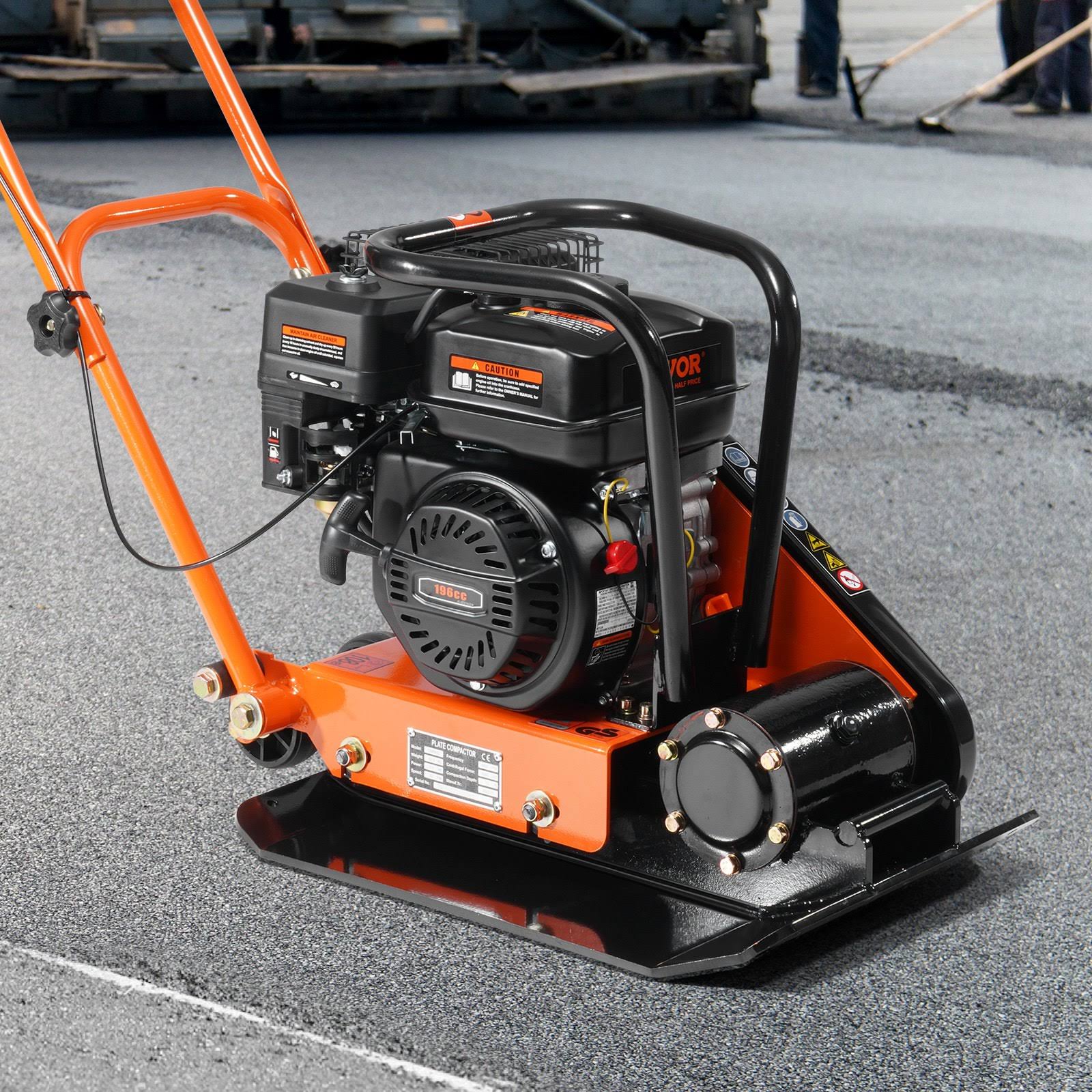 VEVOR Plate Compactor, 6.5 HP 196cc GAS Engine 5,600 vpm, 4,200 lbs Force Vibratory Compaction Tamper with 22.1 x 15.9 in Plate for Walkways, Patios