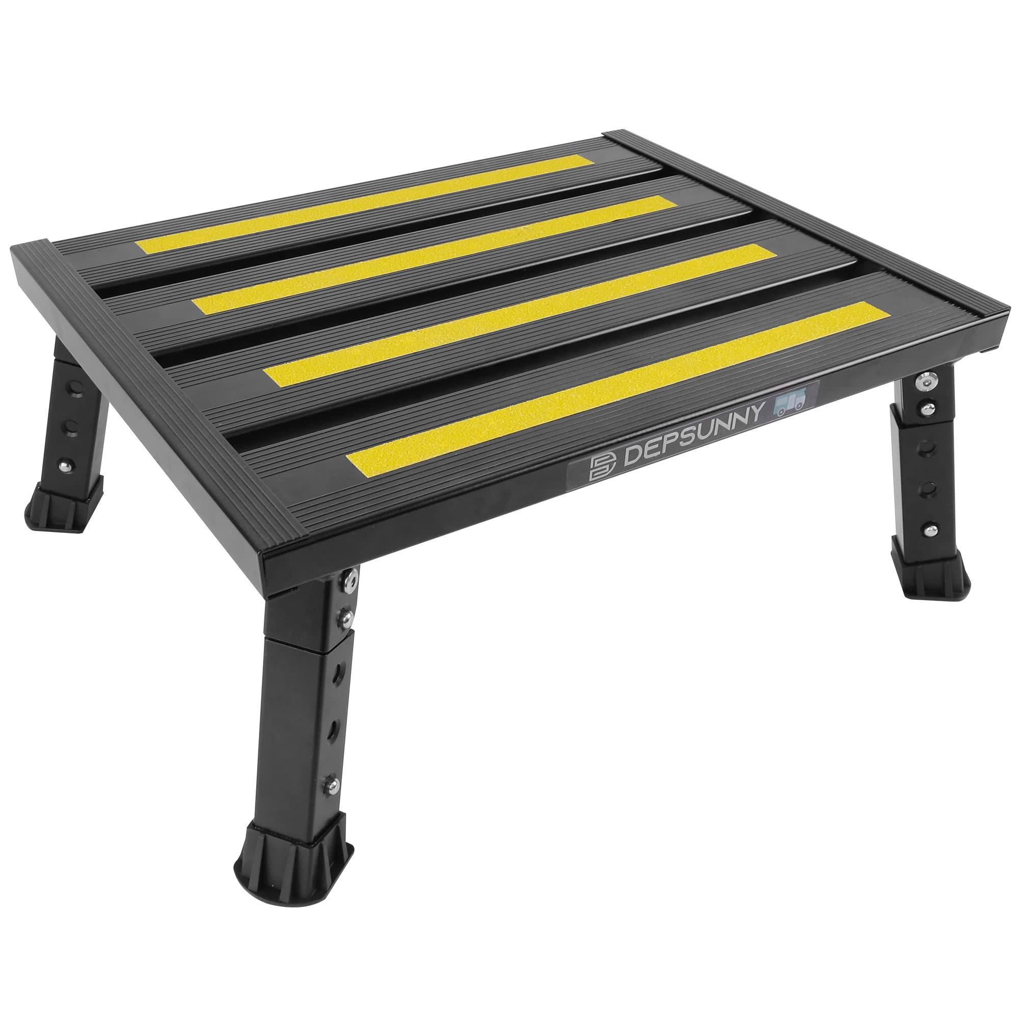 DEPSUNNY Adjustable Height Aluminum RV Step, Stable Foldable Platform Step Stool, Supports Up to 1,000 lb, Non-Slip Rubber Feet and Platform Mat, Easy