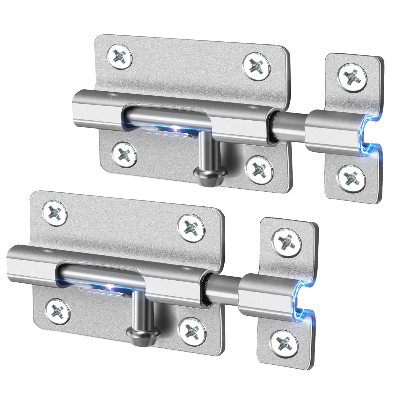 HELEMAN Door Security Slide Latch Lock with 12 Screws 2 Pack Keyless Entry Thickened Heavy Duty Steel Sliding Easy to Install Gate, Silver