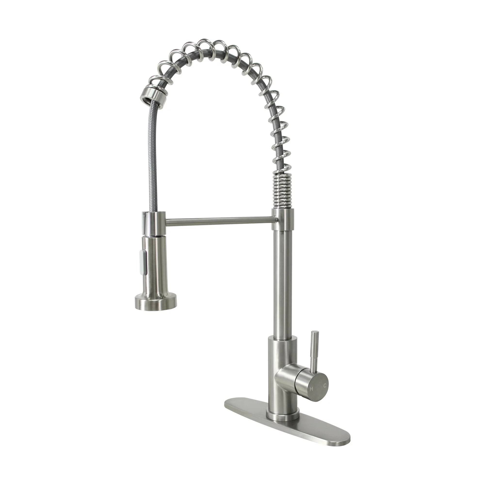 Better Homes & Gardens BHF3008108SS002 Elmont Single-Handle Spring Neck Pull Down Sprayer Kitchen Faucet, Satin Nickel