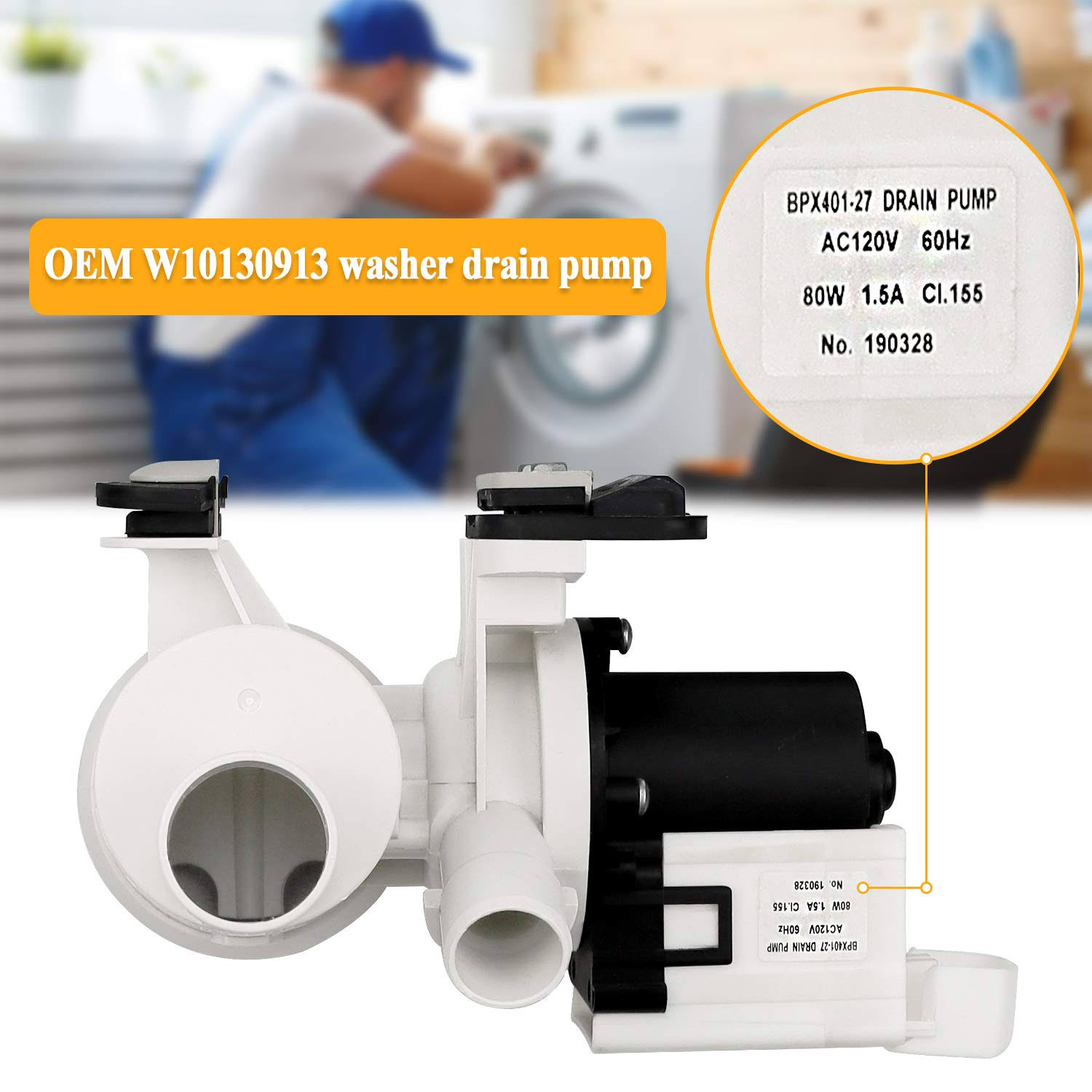 TOMOON Wpw10730972 W10130913 Washer Drain Pump Assembly (OEM)- replaces 8540024 W10117829-Exact for Whirlpool Duet Washer,kenmore HE2 plus,maytag 2000