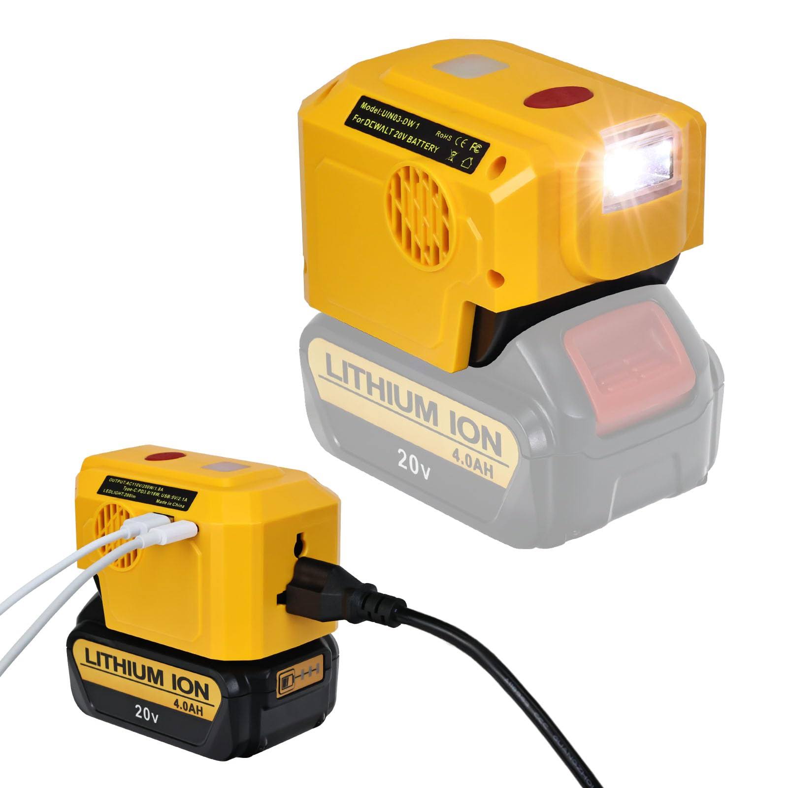 200W for DeWalt Power Inverter, for DeWalt 20V Battery Adapter Charger, with 110V AC Outlet &usb Port&Type-C Port& LED Light Portable Power Source