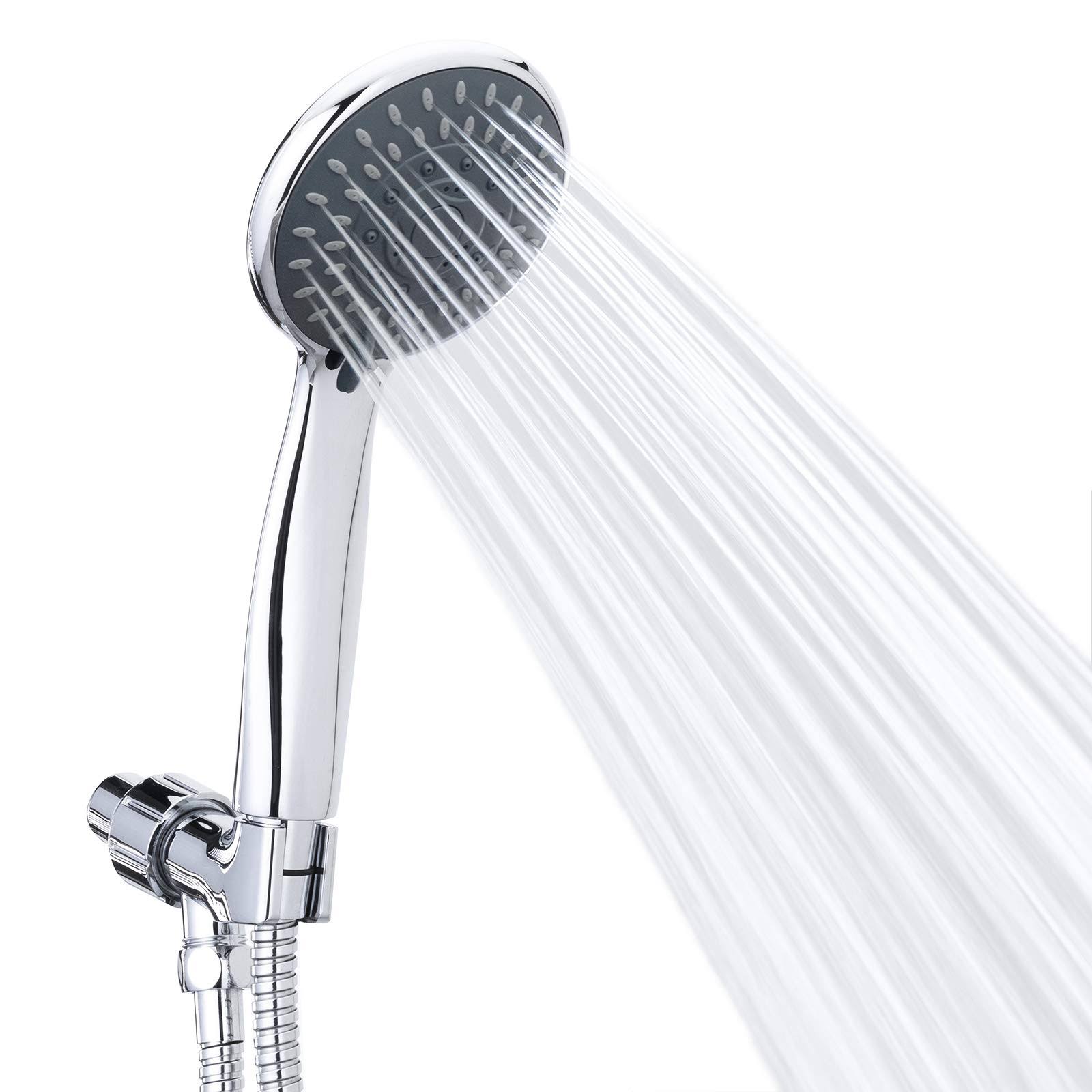 High Pressure Handheld Shower Head Briout 5-Settings Powerful Water Spray Shower Head Against Low Pressure Water Flow with Stainless Hose and Adjustab