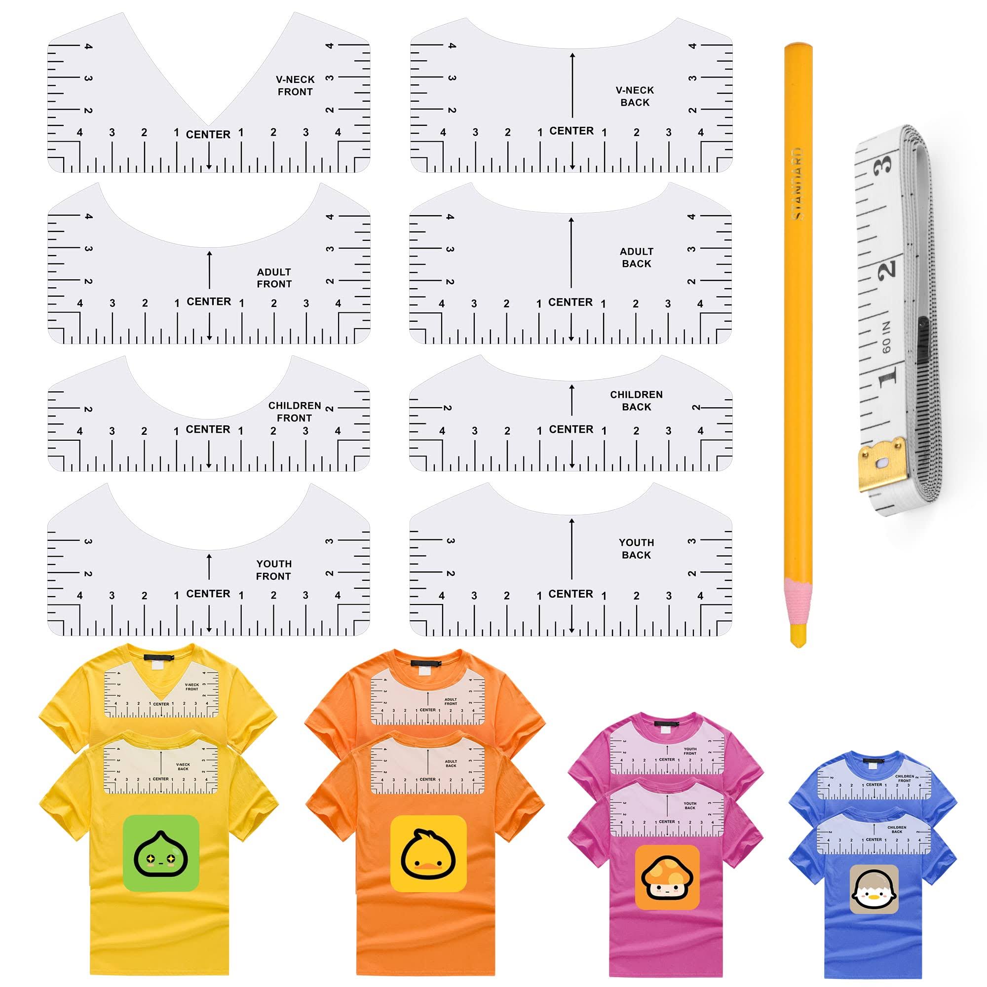 FeiTianNiu 10 Pcs Tshirt Ruler Guide Vinyl Alignment Tool- Sublimation Accessories, T Shirt Rulers to Center Designs,for Adult Youth Toddler Infant