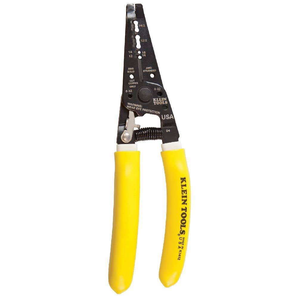 Klein Tools K1412 Wire Cutter / Wire Stripper Dual NM Cable Stripper / Cutter Cuts Solid Copper Wire Strips 12 and 14 AWG Solid Wire