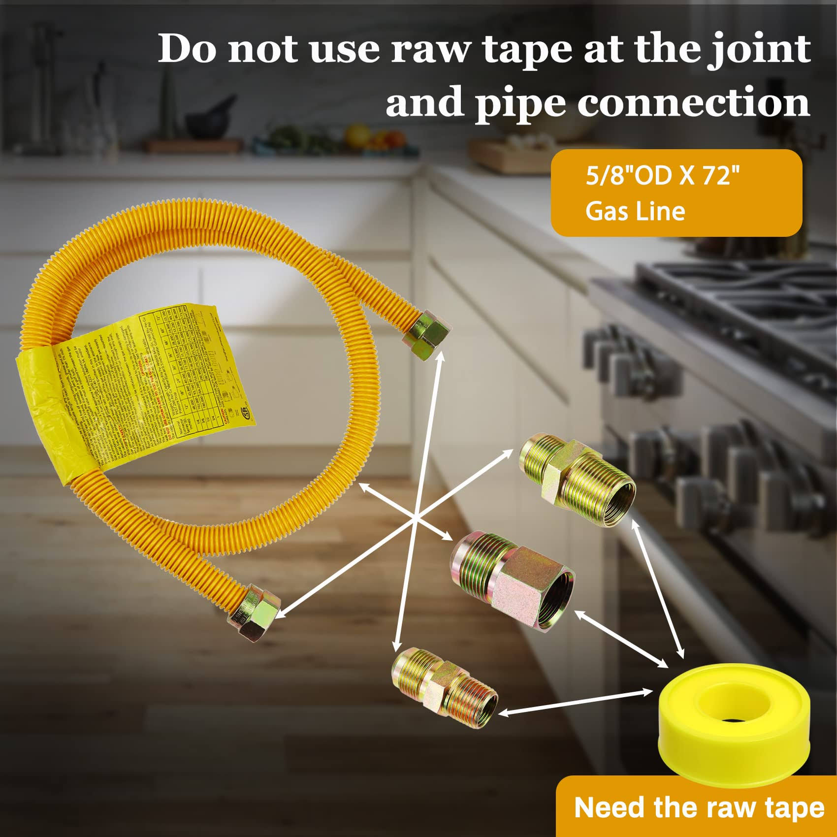 Hosile 72 Flexible GAS Line Kit for Dryer, Stove, Range, Stainless Steel GAS Dryer Connector Kit, 58 inOD(12 in IDryer GAS Line