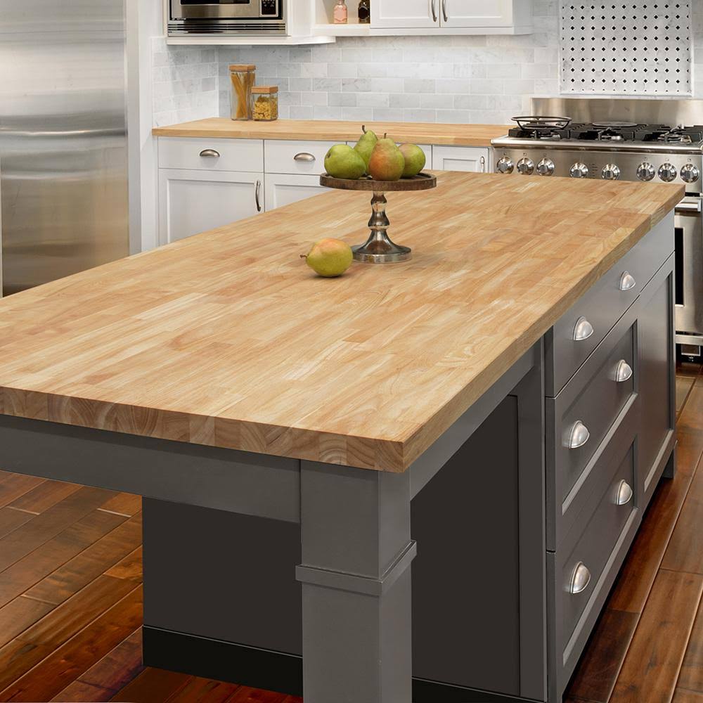 8 ft. L x 4 in. D Unfinished Hevea Solid Wood Butcher Block Backsplash