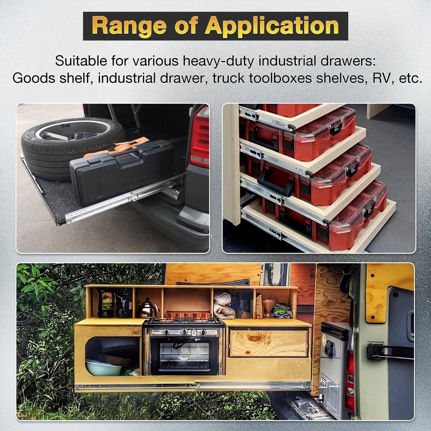 YENUO Heavy Duty Drawer Slides Full Extension with Lock Side Mount 14 16 18 20 22 24 26 28 30 32 34 36 40 inch Ball Bearing Metal Rails Track Guide