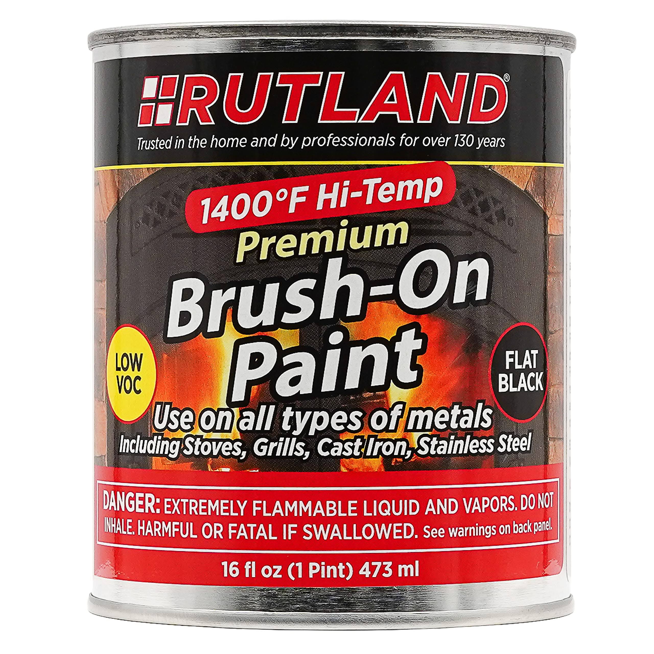Rutland Premium 1400 F Hi-Temp Brush-On Paint, 16 fl oz, Black