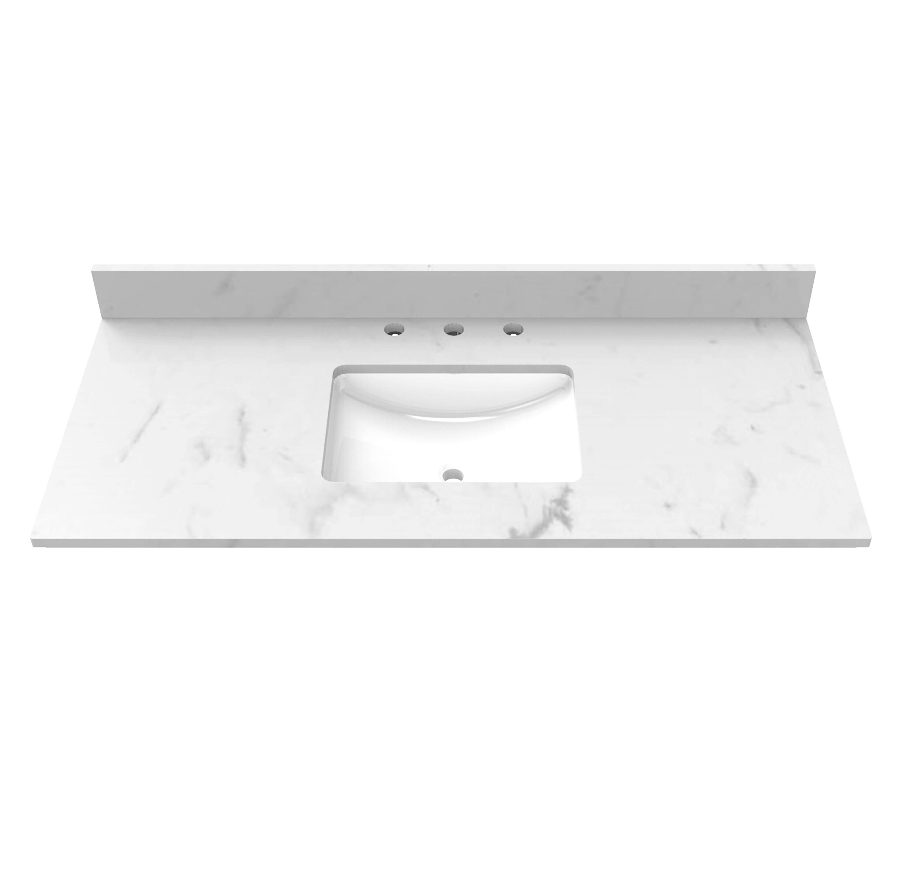 Winette 49 in. W x 22 in. D Engineered Stone Composite Vanity Top in Carrara White with White Rectangular Single Sink Marble | WVTLW49