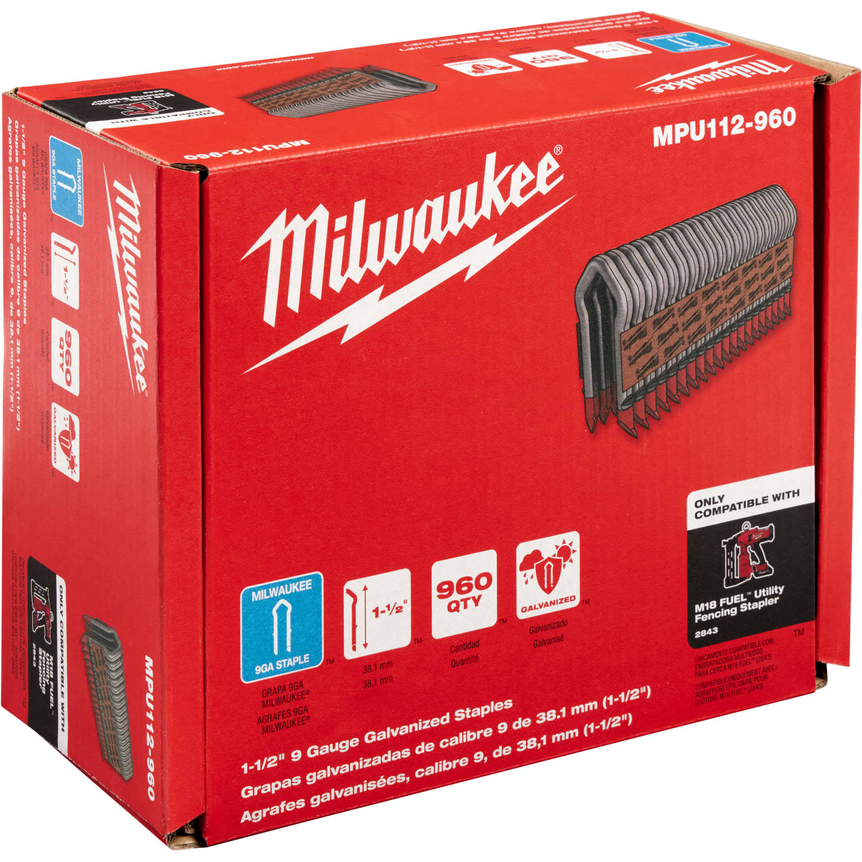Milwaukee MPU112-960 1.5 in 9 Gauge Galvanized Staples