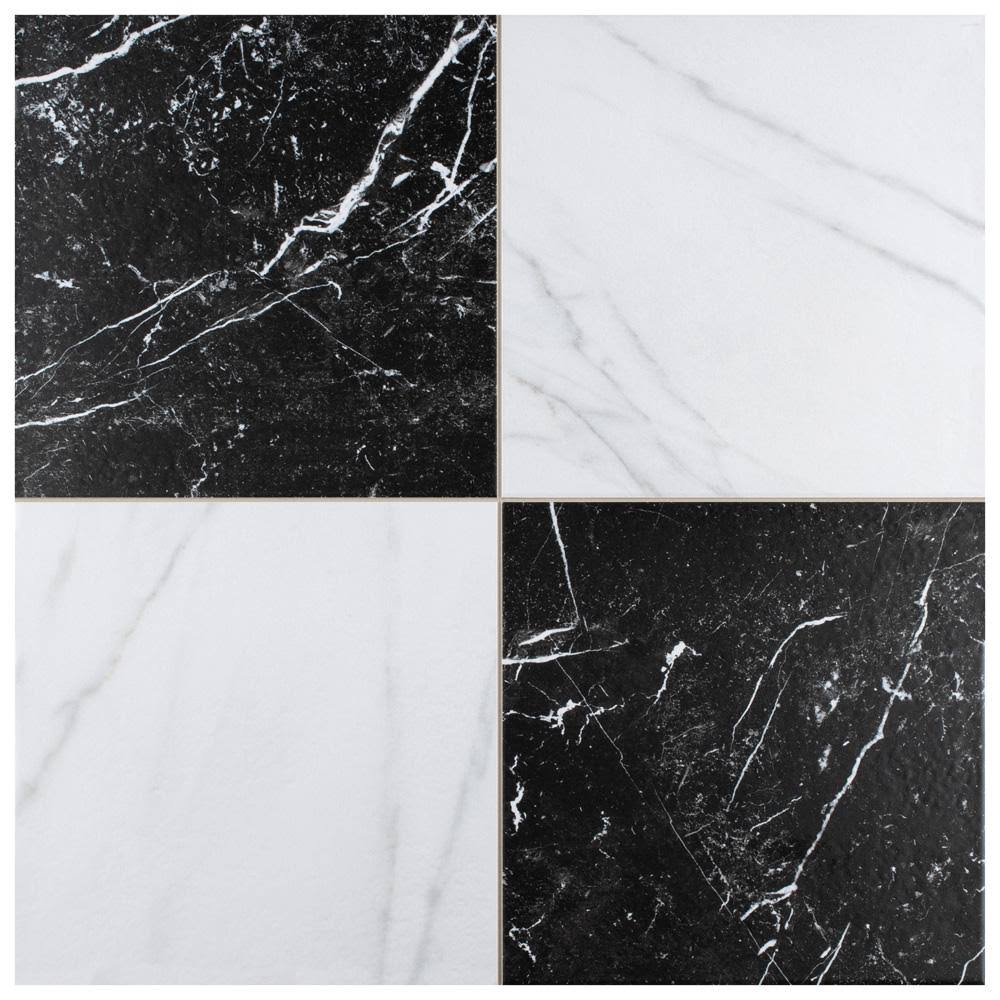 Merola Tile Ruzzini 17-7/8 in. x 17-7/8 in. Porcelain Floor and Wall Tile (11.33 Sq. ft. / case), Black and White / Medium Sheen