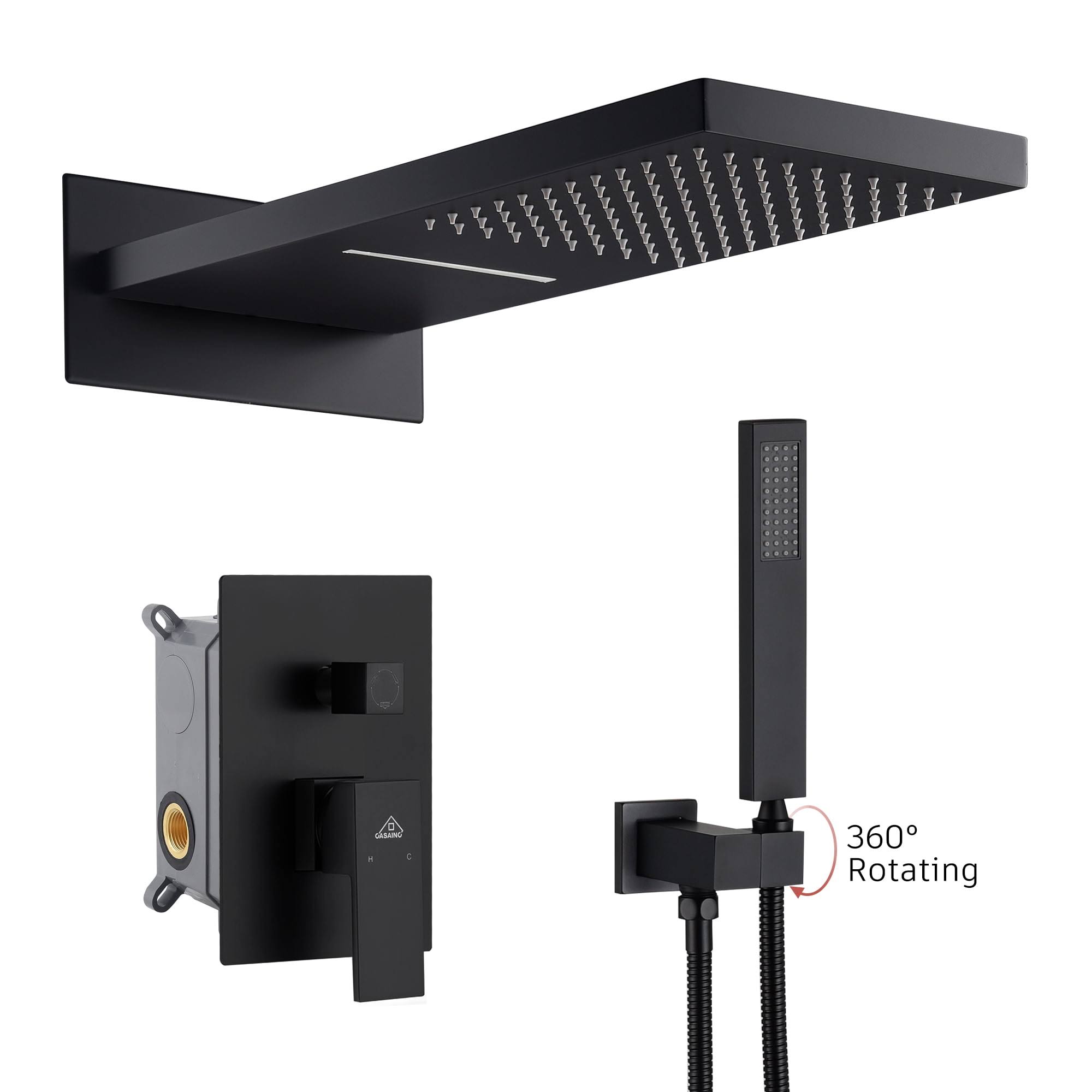 CASAINC M6630-A-22-MB Luxury Complete Shower System with Rough-In Valve Finish: Matte Black