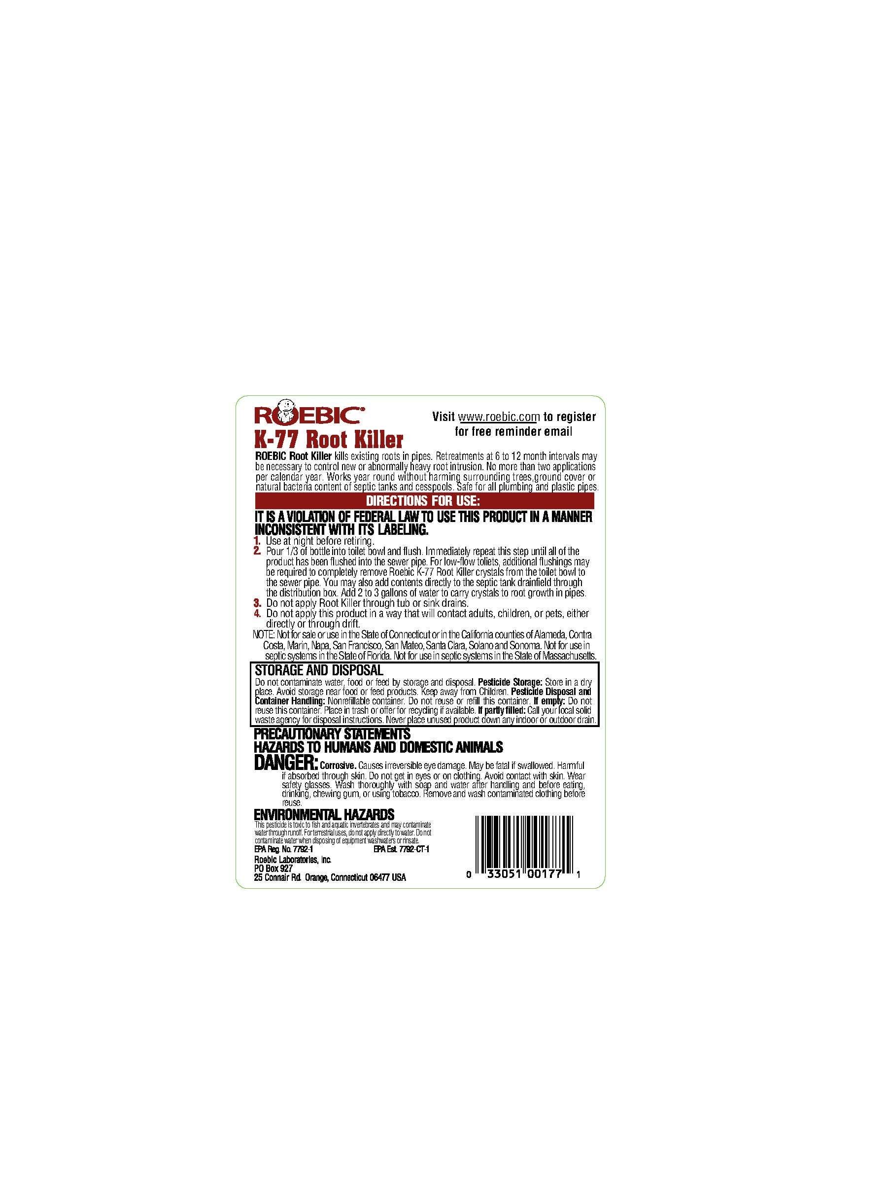 Roebic Laboratories K-77 Root Killer, 32oz 1 Pack