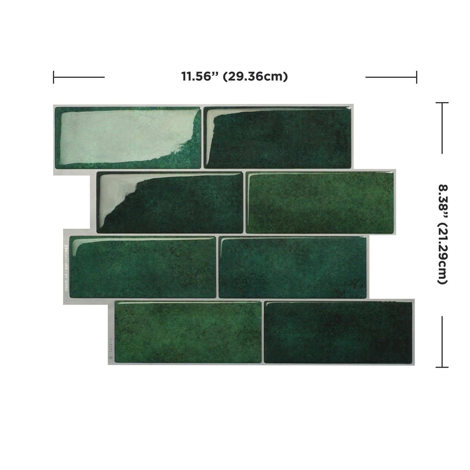 Smart Tiles Metro Fiona 11.56 in. x 8.38 in. Peel and Stick Backsplash for Kitchen, Bathroom, Wall Tile 4-Pack- Green