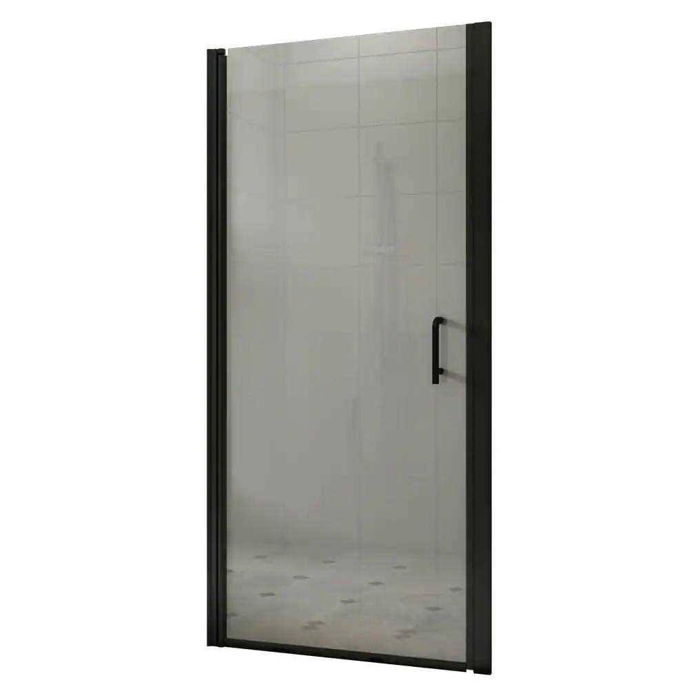 TOOLKISS 34 to 35-1/2 in. W x 72 in. H Pivot Swing Frameless Shower Door in Black with Clear Glass FP34MB