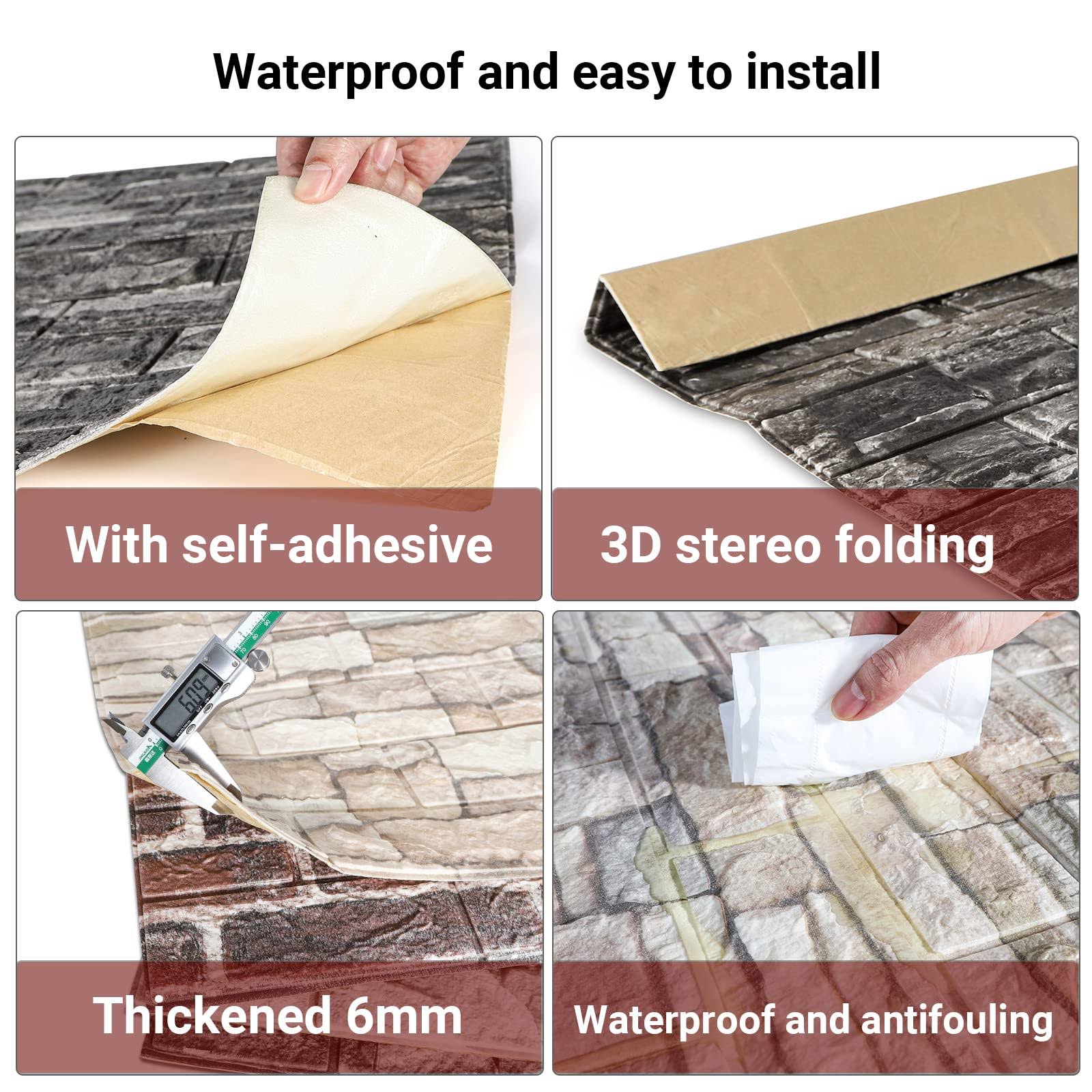 Shikha 3D Stick Wallpaper Self-Adhesive Brick Panels Peel for Living Room Bedroom Background Wall Decoration (20, Black Grey Granite Stone)