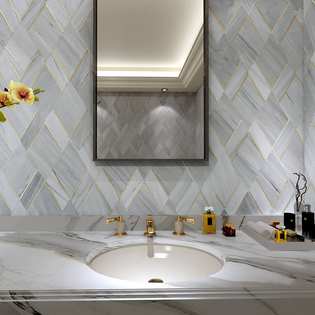 Ivy Hill Tile Mehko Gray 11.81 in. x 14.96 in. Polished Marble and Brass Wall Tile (1.22 Sq. ft./Each)