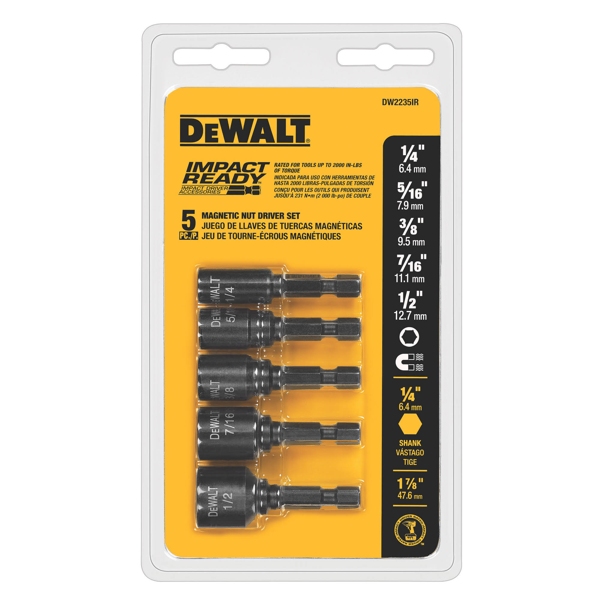 DeWalt 5-Piece Impact Ready Magnetic Nut Driver Set DW2235IR
