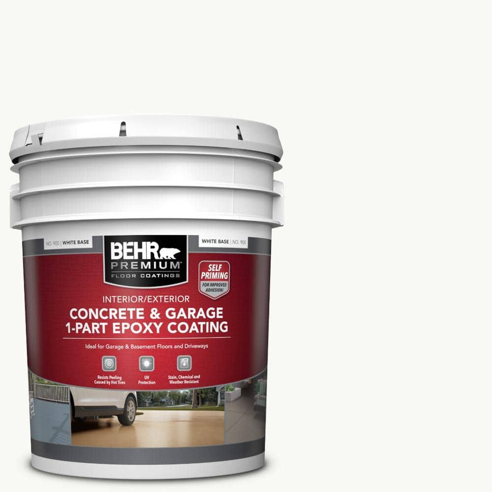 BEHR Premium 5 gal. White Self-Priming 1 Part Epoxy Interior/Exterior Concrete and Garage Floor Paint White/Satin