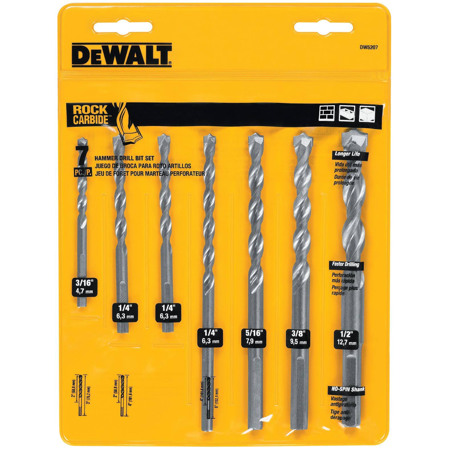 DeWalt DW5207 7-Piece Masonry Drill Bit Set