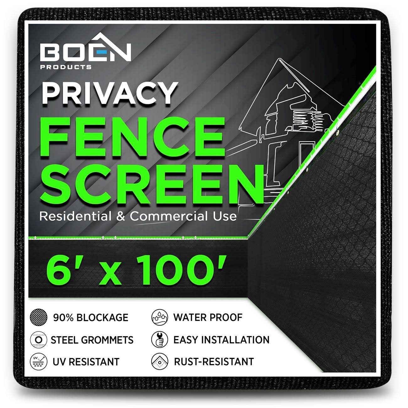 Boen Privacy Fence Netting Black 6' x 100', w/ Reinforced Grommets