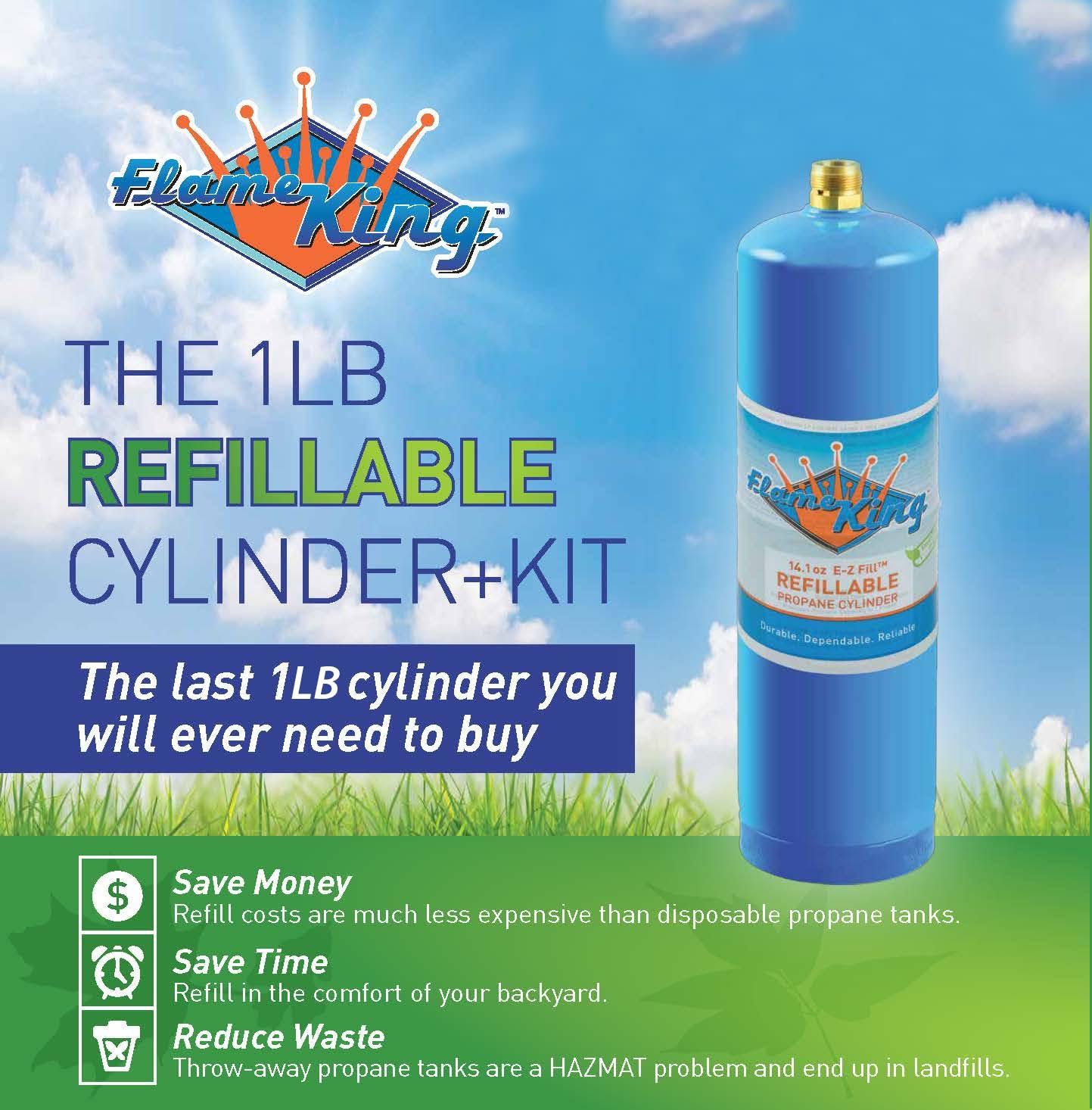 Flame King 14 oz Refillable Cylinder Kit-Blue