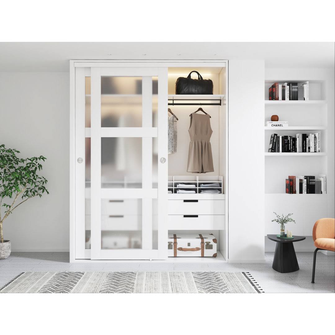 CALHOME 72 in. x 80 in. 3-Lite Frosted Tempered Glass Sliding Double Bypass Closet Doors with Installation Hardware Kit, White