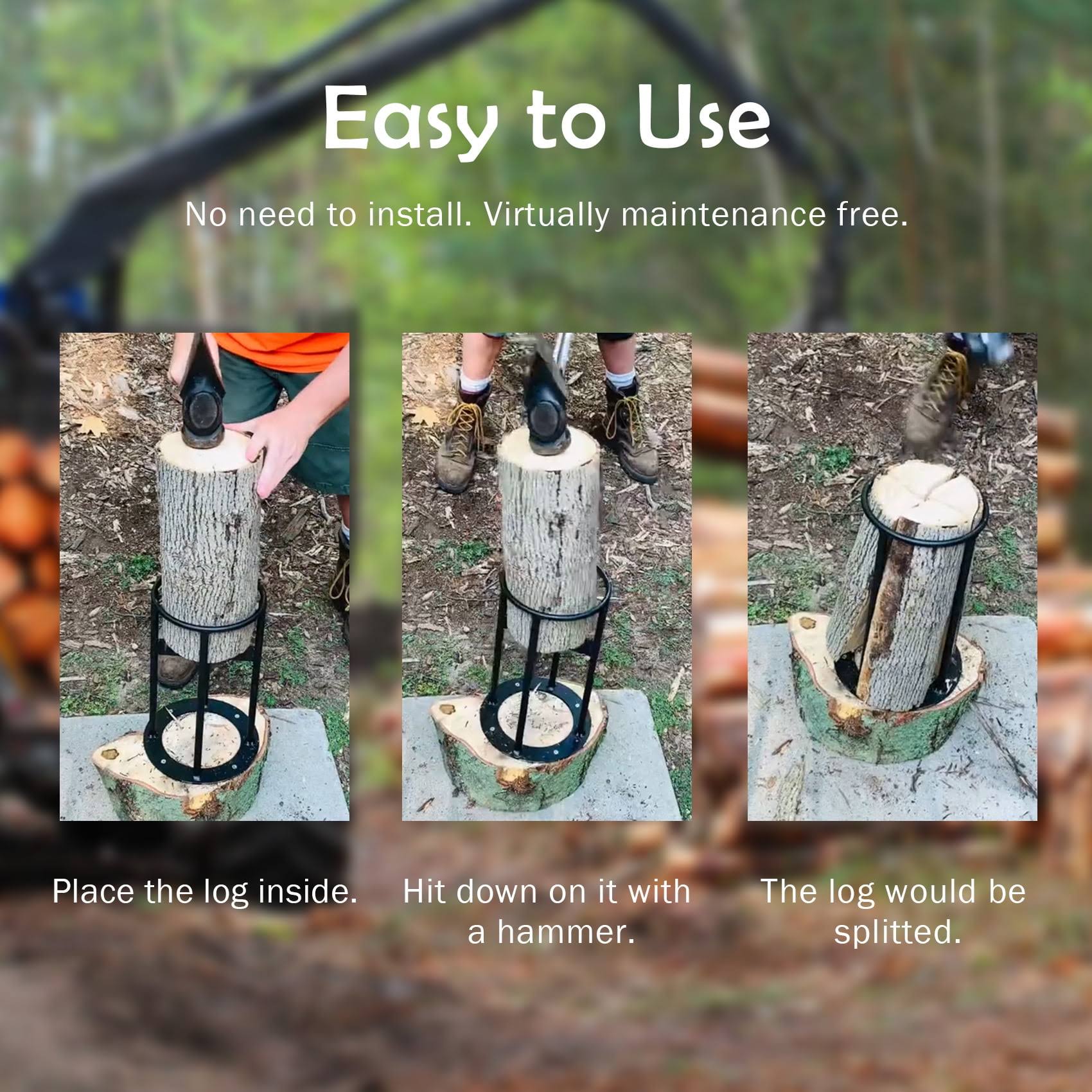 Piripara Firewood Splitter Kindling Wood Cracker, Manual Log Wood Splitting Tool, 4 Parts at One Time Wood Splitter Cutter for 8 inch Diameter Wood,