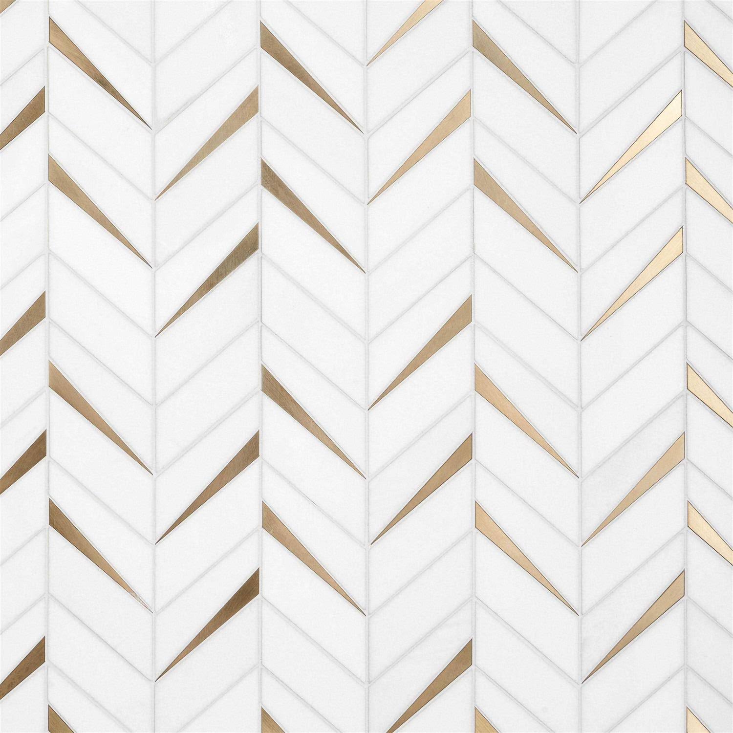 Ivy Hill Tile Love Lane Thassos 13.3 in. x 10.82 in. Polished Marble and Brass Wall Mosaic Tile (0.99 Sq. ft./Each)