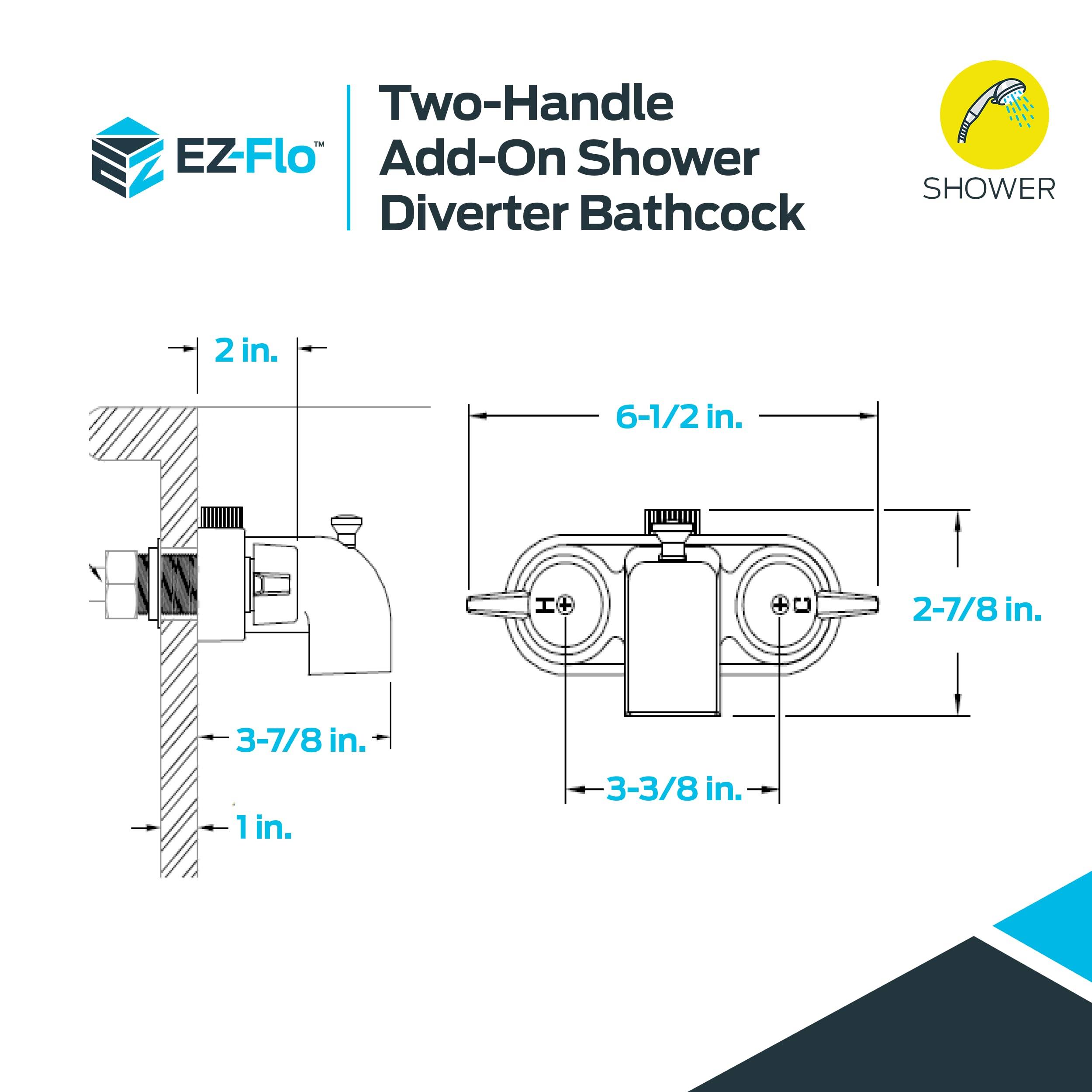 Ez-flo 11129 Two-Handle Add-On Shower Diverter Bathcock, Chrome