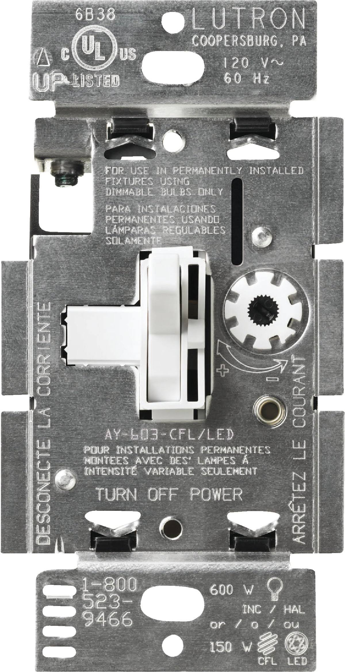 Lutron- TGCL 153PH-WH Toggle Single-Pole 3-Way CFL/LED Dimmer White