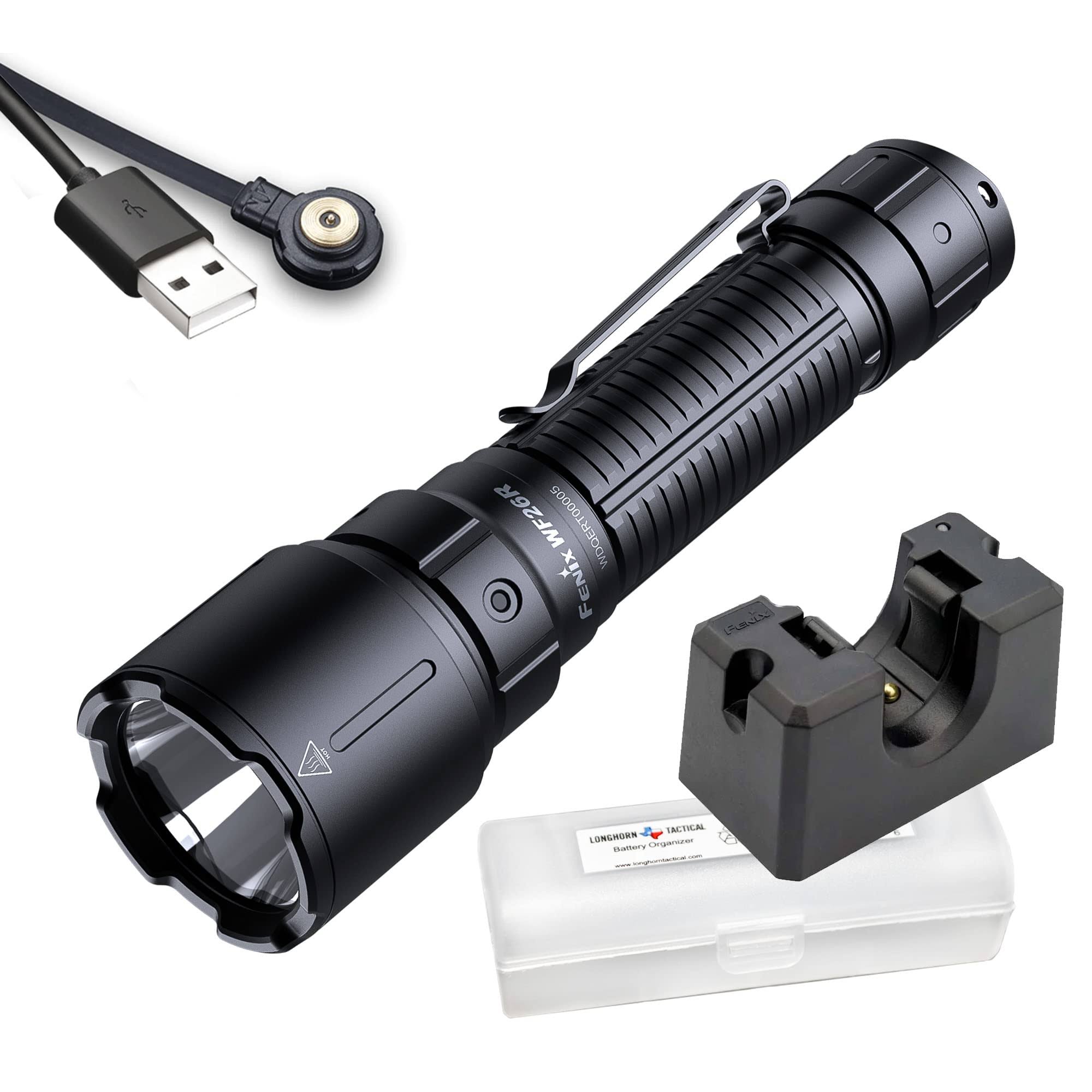 Fenix WF26R 3000 Lumen Rechargeable Duty Flashlight with Charging Cradle, Men's, Size: 14, Black