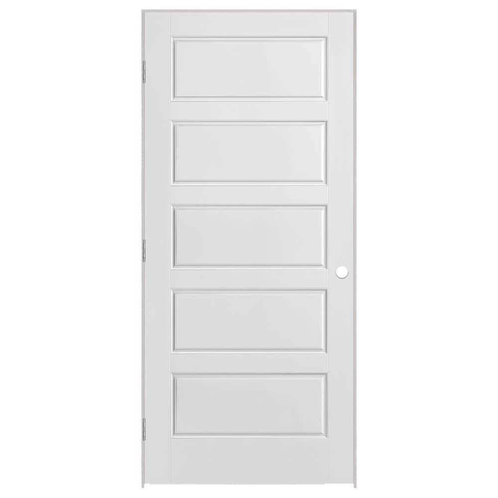 Masonite 30 in. x 80 in. 5 Panel Riverside Solid Core Smooth Primed Composite Single Prehung Interior Door, Primed White