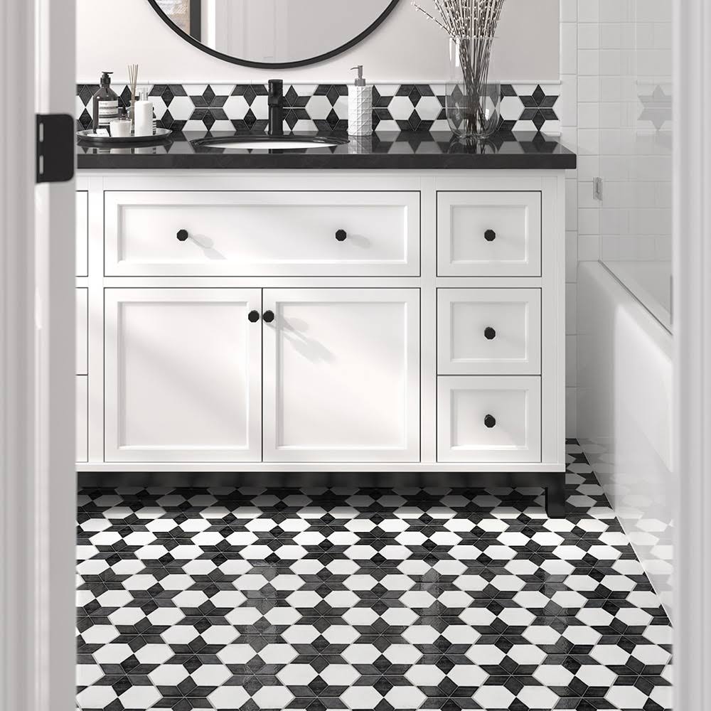 Boutique Ceramic Starfire White and Black 6-in x 6-in Multi-Finish Porcelain Patterned Floor and Wall Tile | LW20121808