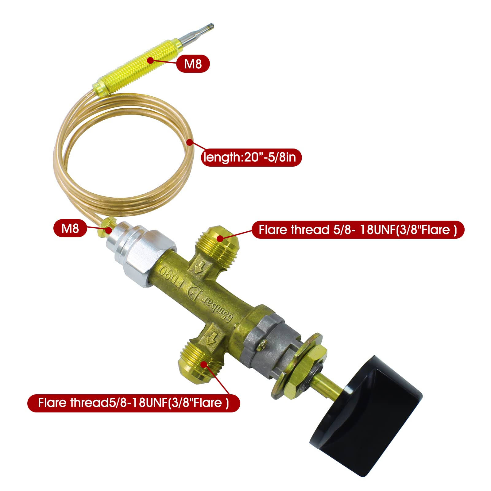 MENSI LPG Propane Fireplace Pit GAS Control Cock Valve w/ Thermocouple, Knob