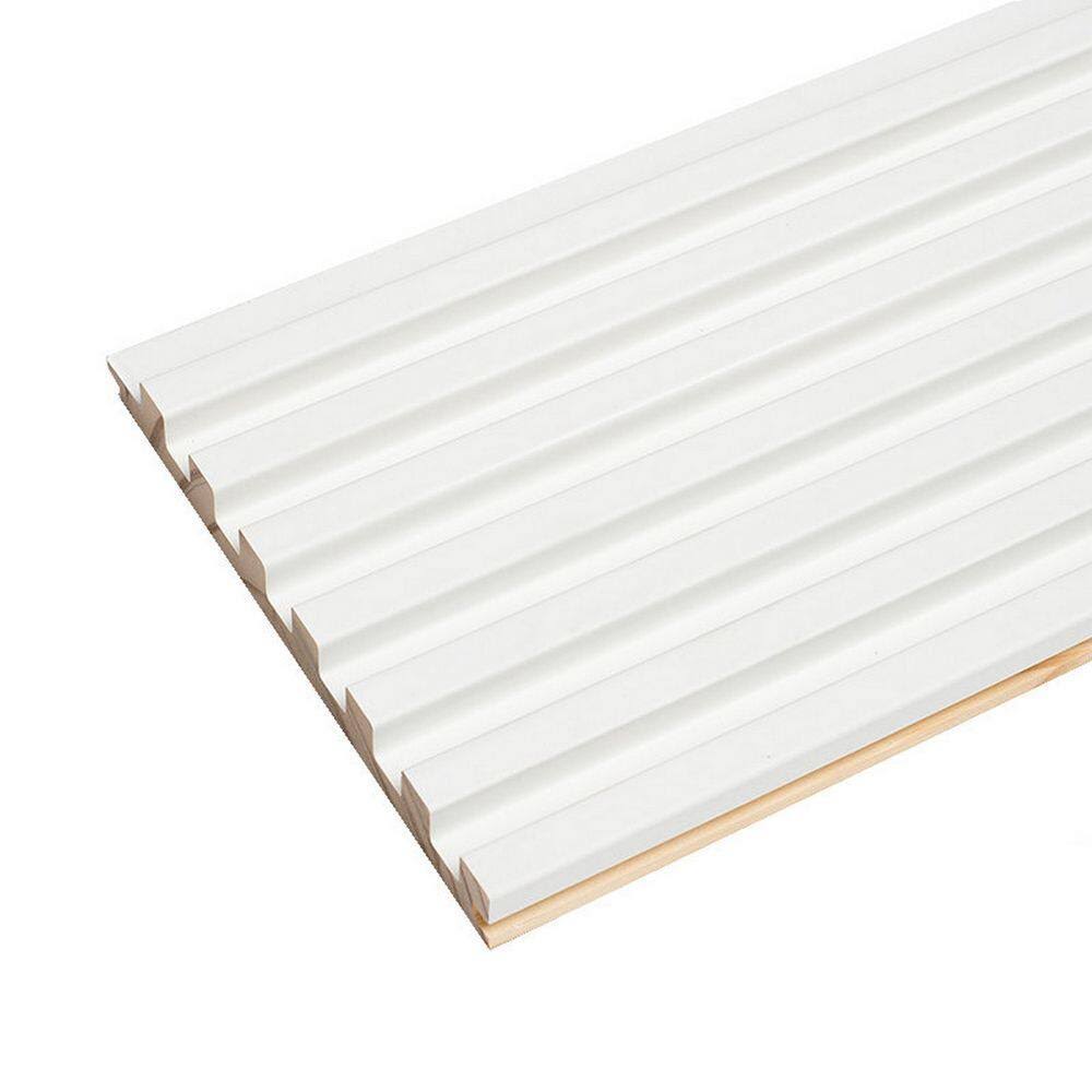 Ejoy 106 in. x 6 in x 0.5 in. Solid Wood Wall 7 Grid Cladding Siding Board in Off White Color (Set of 4-Piece)