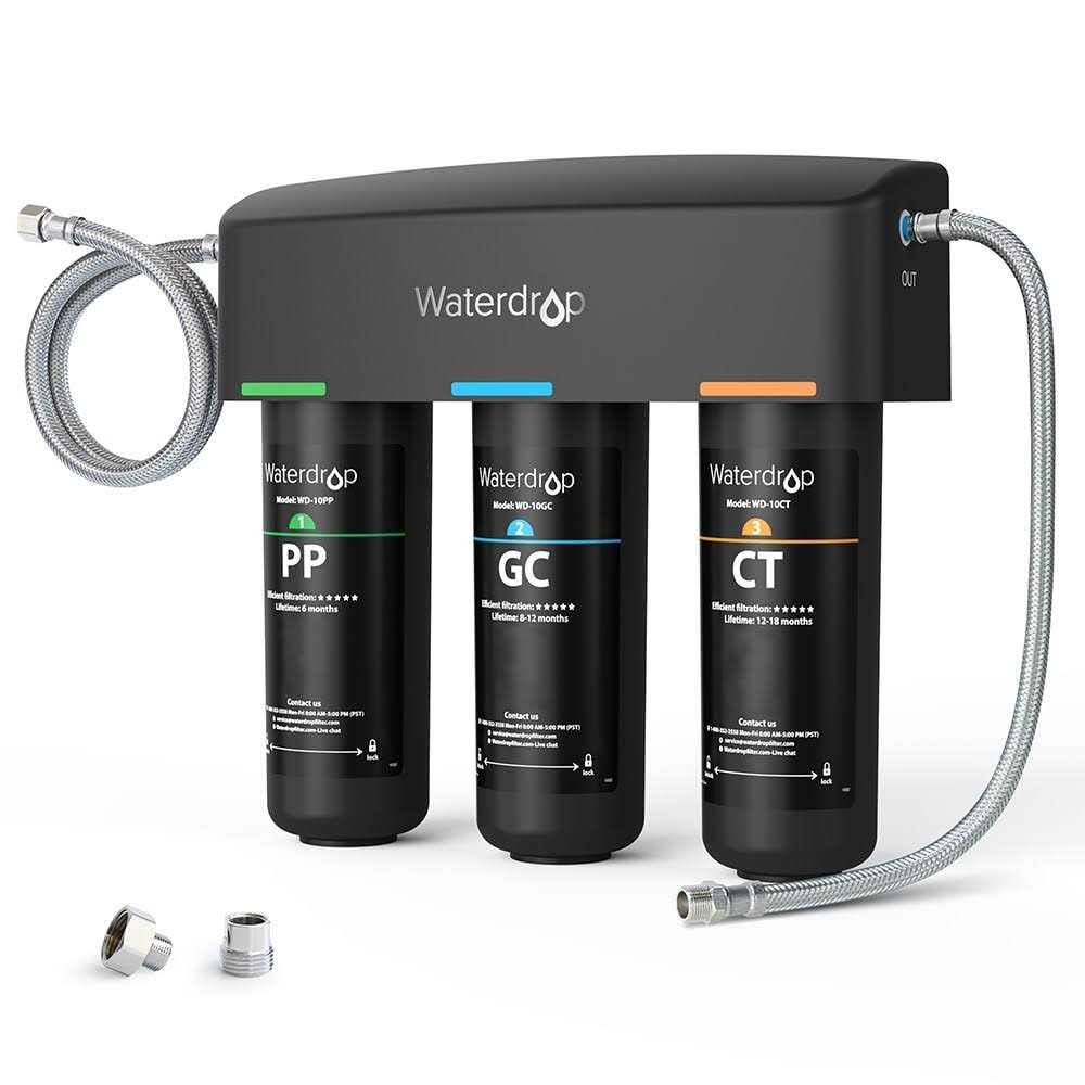 Waterdrop Under Sink Water Filter Triple-Stage Carbon Block Under Sink Water Filtration System in Black | WD-TSA-10
