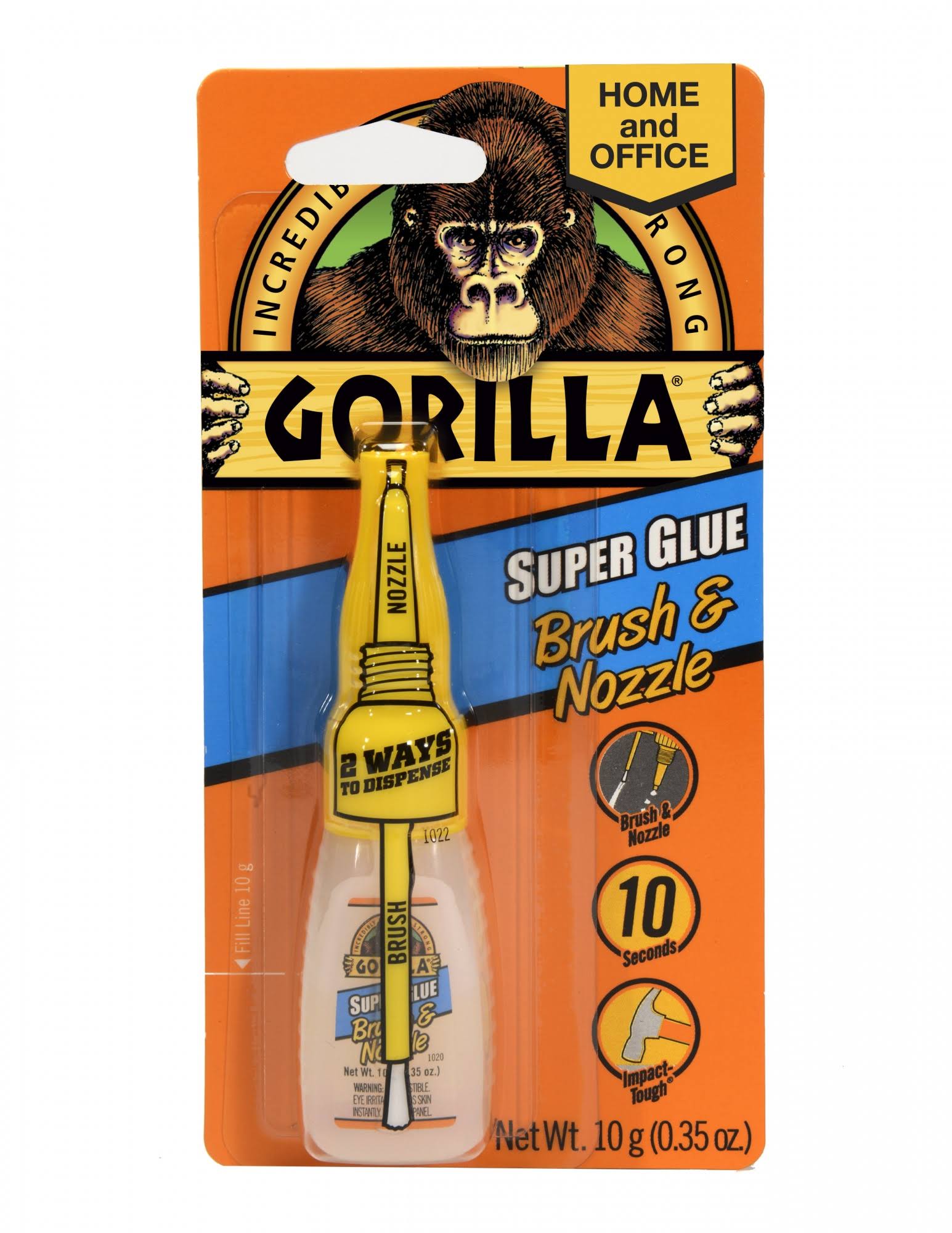 Gorilla Glue Clear Super Glue Brush & Nozzle Bottle, 10 Grams