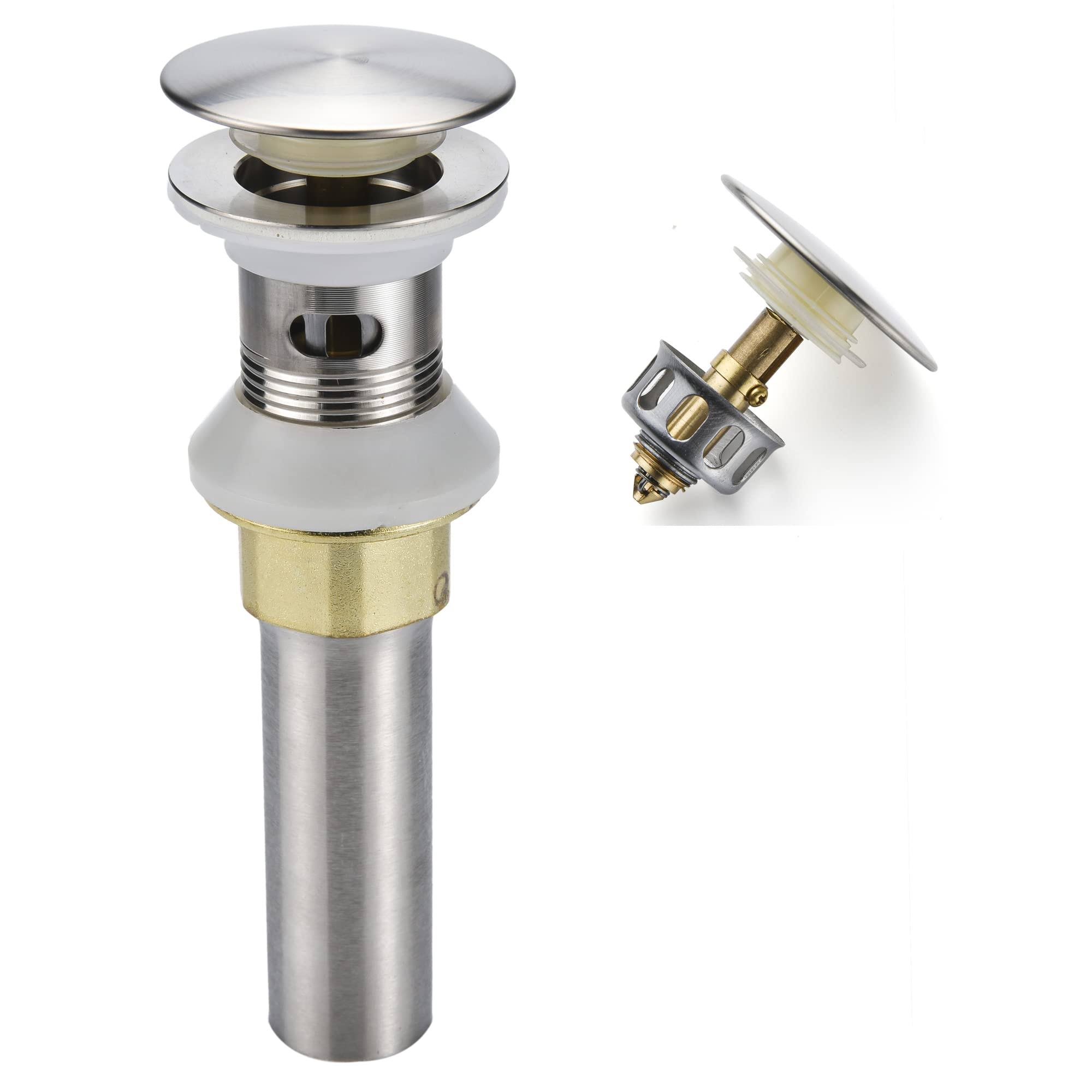 Rockgoya Bathroom Sink Drain,Drain Stopper Bathroom Sink with Overflow,Pop Up Drain Assembly with Detachable Strainer Basket,Built-in Anti-Clogging