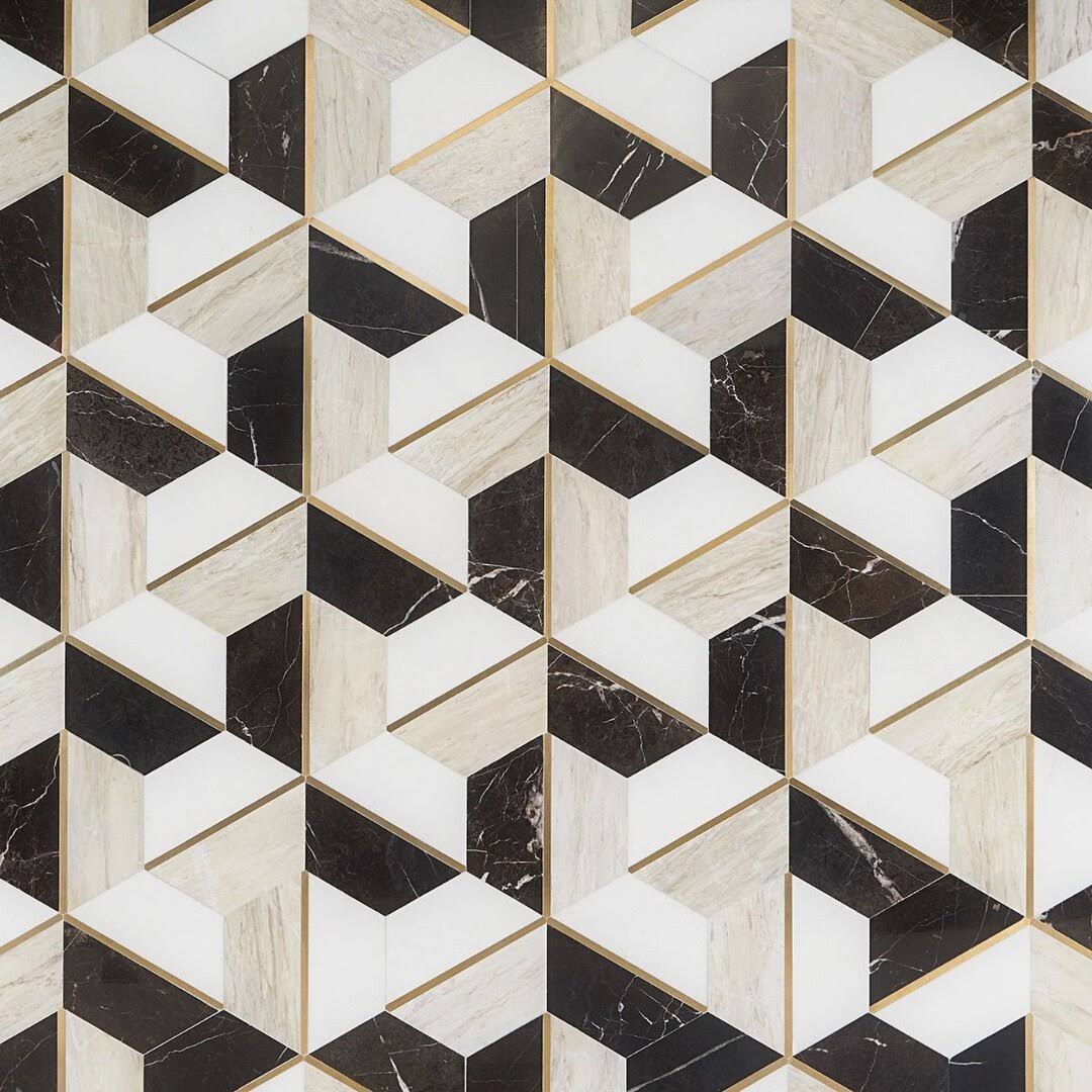 Ivy Hill Tile Timbira Saint Laurent 11.81 in. x 10.23 in. Polished Marble and Brass Wall Mosaic Tile (0.83 Sq. ft./Each)