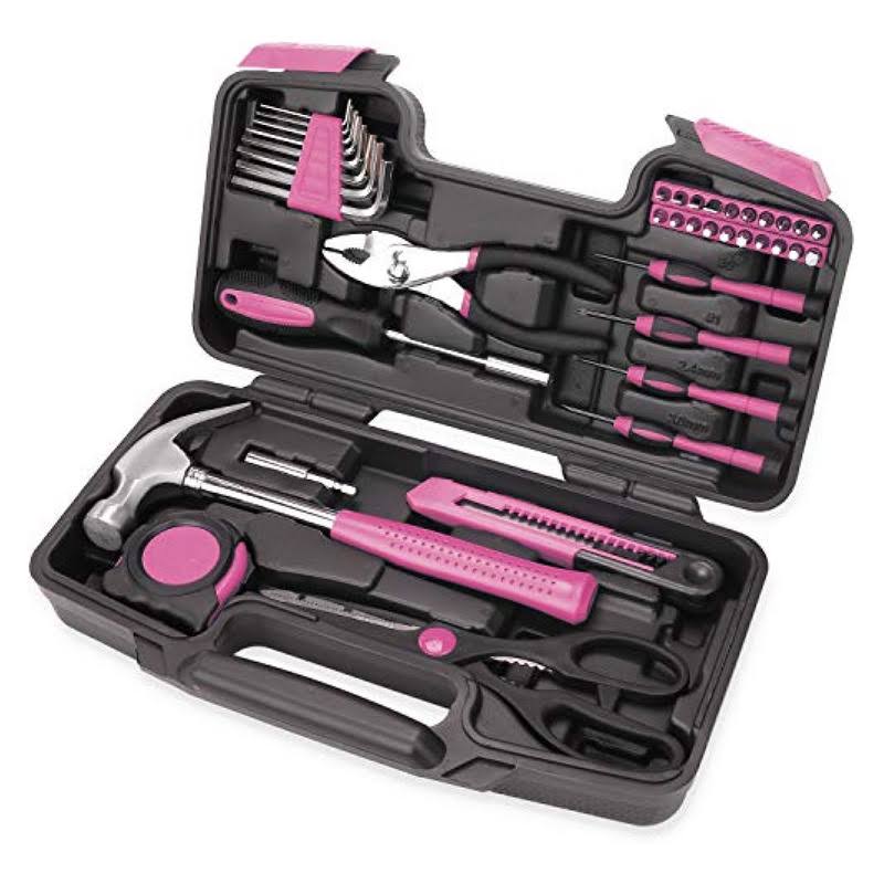 40-Piece All Purpose Household Pink Tool Kit for Girls, Ladies and Women- Includes All Essential Tools for Home, Garage, Office