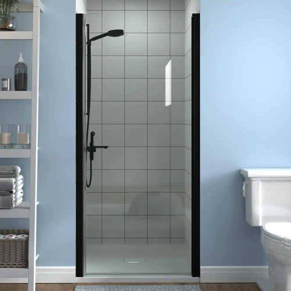 ES-DIY 34-35 in. W x 72 in. H Fold Pivot Frameless Swing Corner Shower Panel with Shower Door in Black with Clear Glass