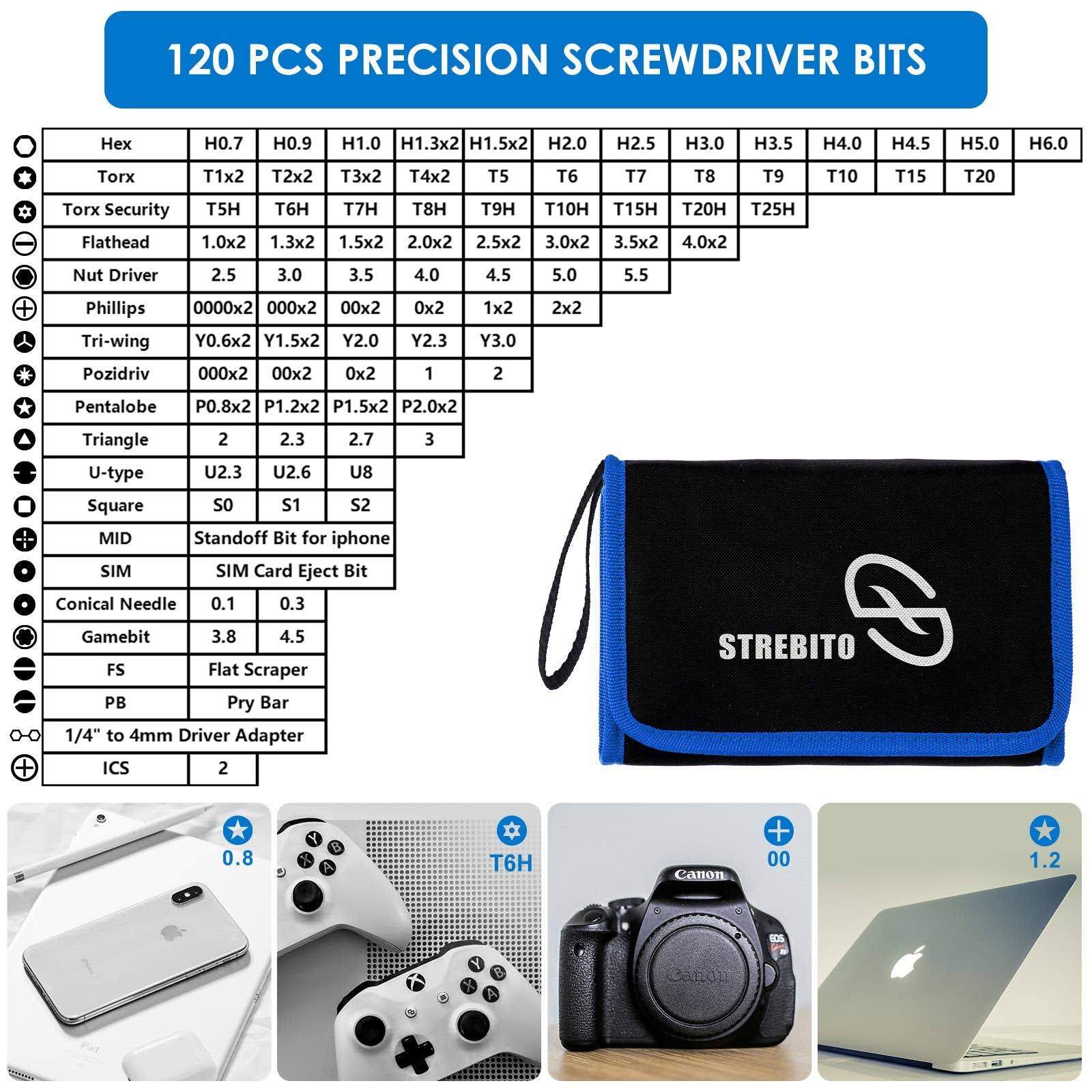 STREBITO Screwdriver Sets 142-Piece Electronics Precision Screwdriver with 120 Bits Magnetic Repair Tool Kit for iPhone, MacBook, Computer, Laptop, PC